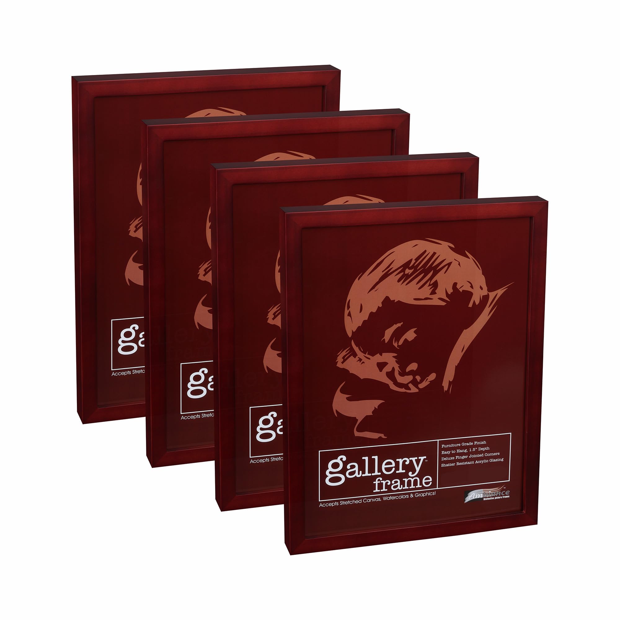 12x16 Inch Wood Picture Frames Set of 4 - Cherry Finish 1.5