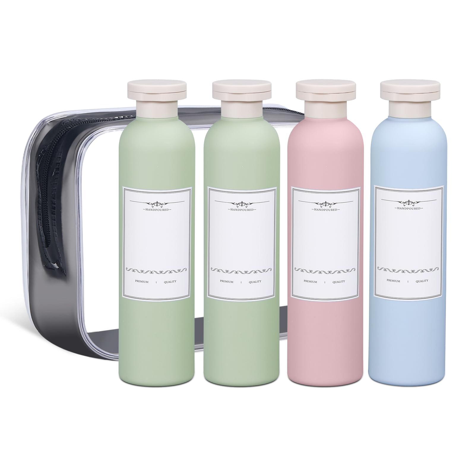 8.8 oz Leak Proof Travel Bottles for Toiletries - 4 Pack Refillable Squeeze Bottles for Shampoo, Conditioner, Lotion & Body Wash | TSA Approved, BPA Free Plastic Containers for Air Travel, Gym & Camping Essentials