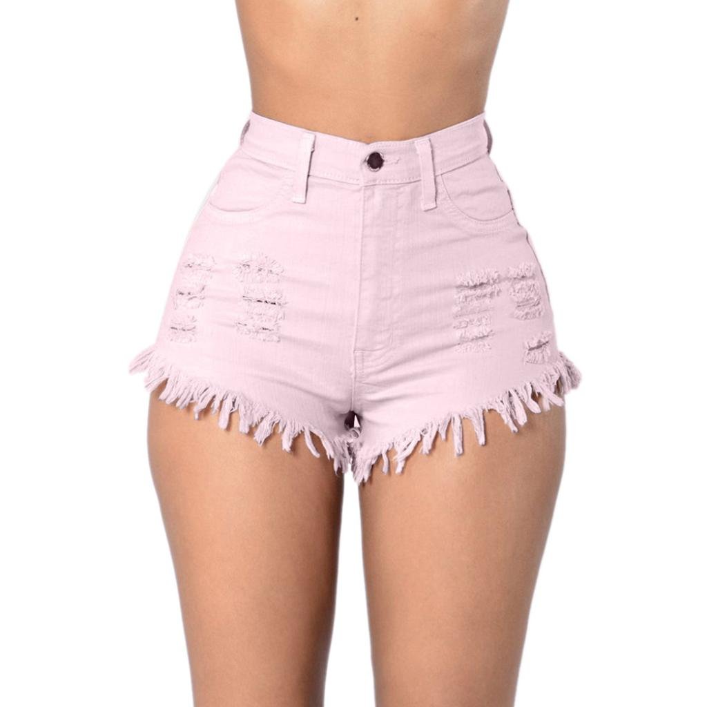 WOCACHI Women's High Waist Stretch Shorts - Summer Distressed Denim for Casual Outfits