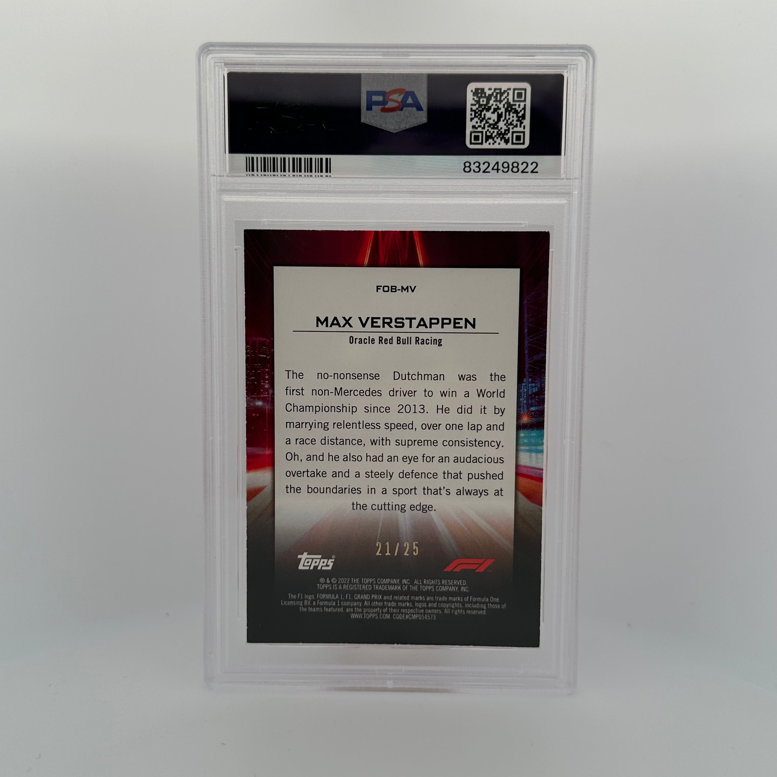 PSA 7 Graded 21/25 Max Verstappen #FOBMV Flash Of Brilliance Orange - Rare F1 Racing Card for Collectors & Fans, Perfect for Display & Investment