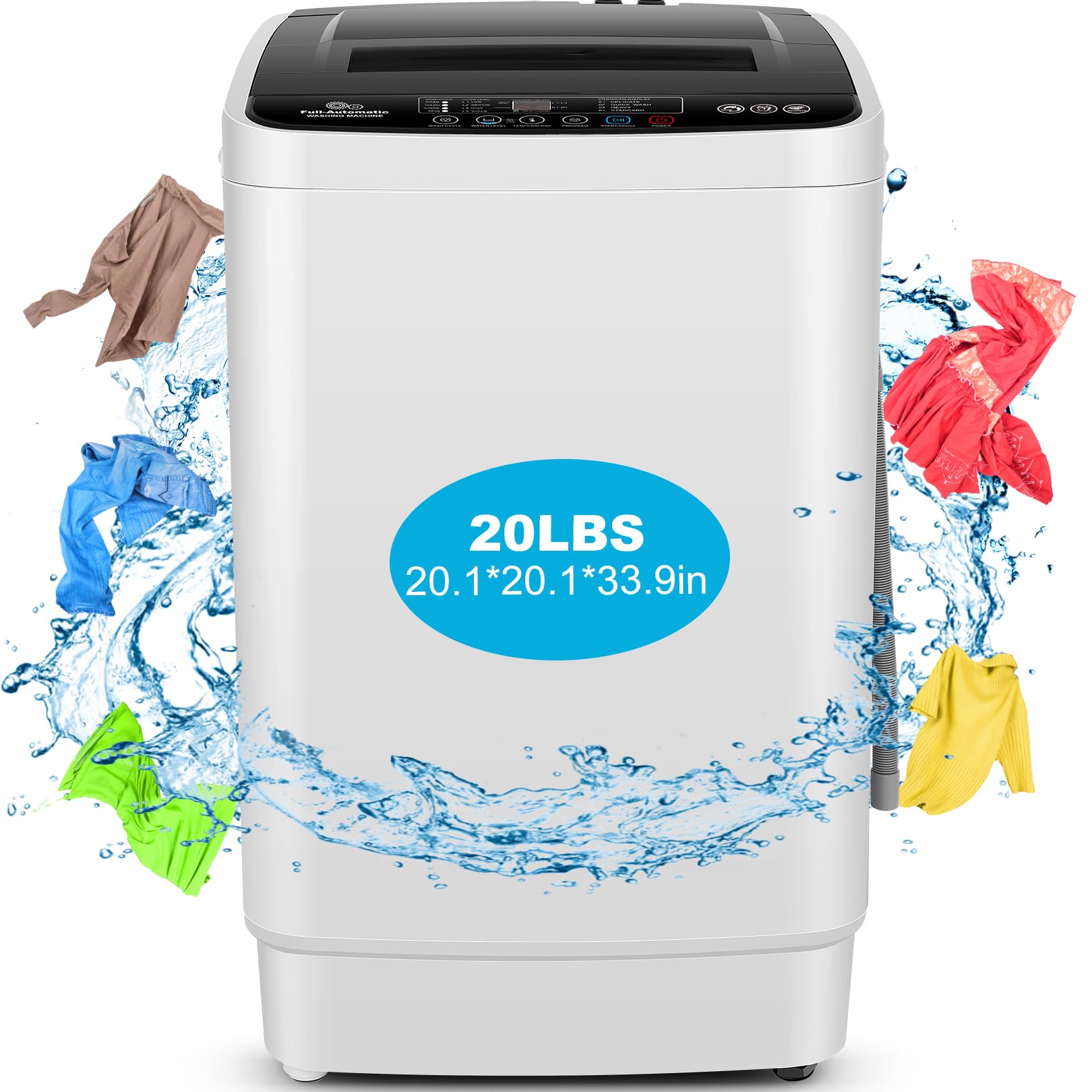 Nictemaw 20Lbs Portable Washing Machine with Drain Pump - 2.8Cu.ft Full-Automatic Compact Washer, 4 Programs, 4 Water Levels, 3 Temperature Settings - Perfect for Apartments, RVs, Dorms & Small Spaces - Ideal for Laundry in Tight Spaces, Travel & Off-Grid Living