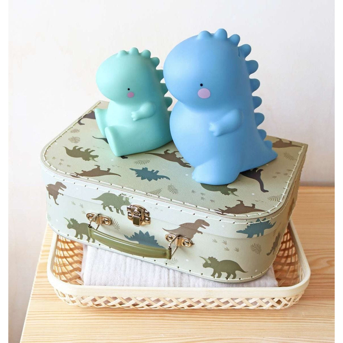 Dinosaur-Themed Kids Suitcase Set by A Little Lovely Company - Perfect for Travel, School & Sleepovers | Lightweight Luggage for Boys & Girls