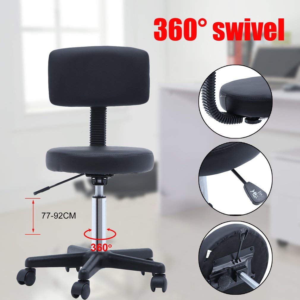 Professional Hydraulic Adjustable Beauty Salon Stool with Swivel & Backrest – Ideal for Tattoo, Massage, Facial & Spa Treatments – Black (7