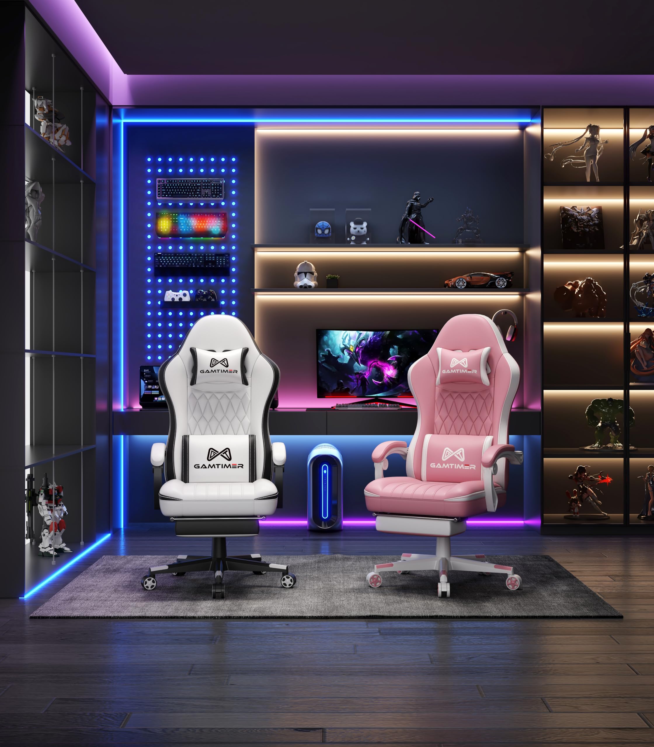 Ergonomic Gaming Chair with Adjustable Footrest & Lumbar Support - Breathable PU Leather Computer Desk Chair with Headrest - Comfortable Office & Video Game Chair for Adults & Gamers (White) - Perfect for Esports, Streaming & Home Office Workspace