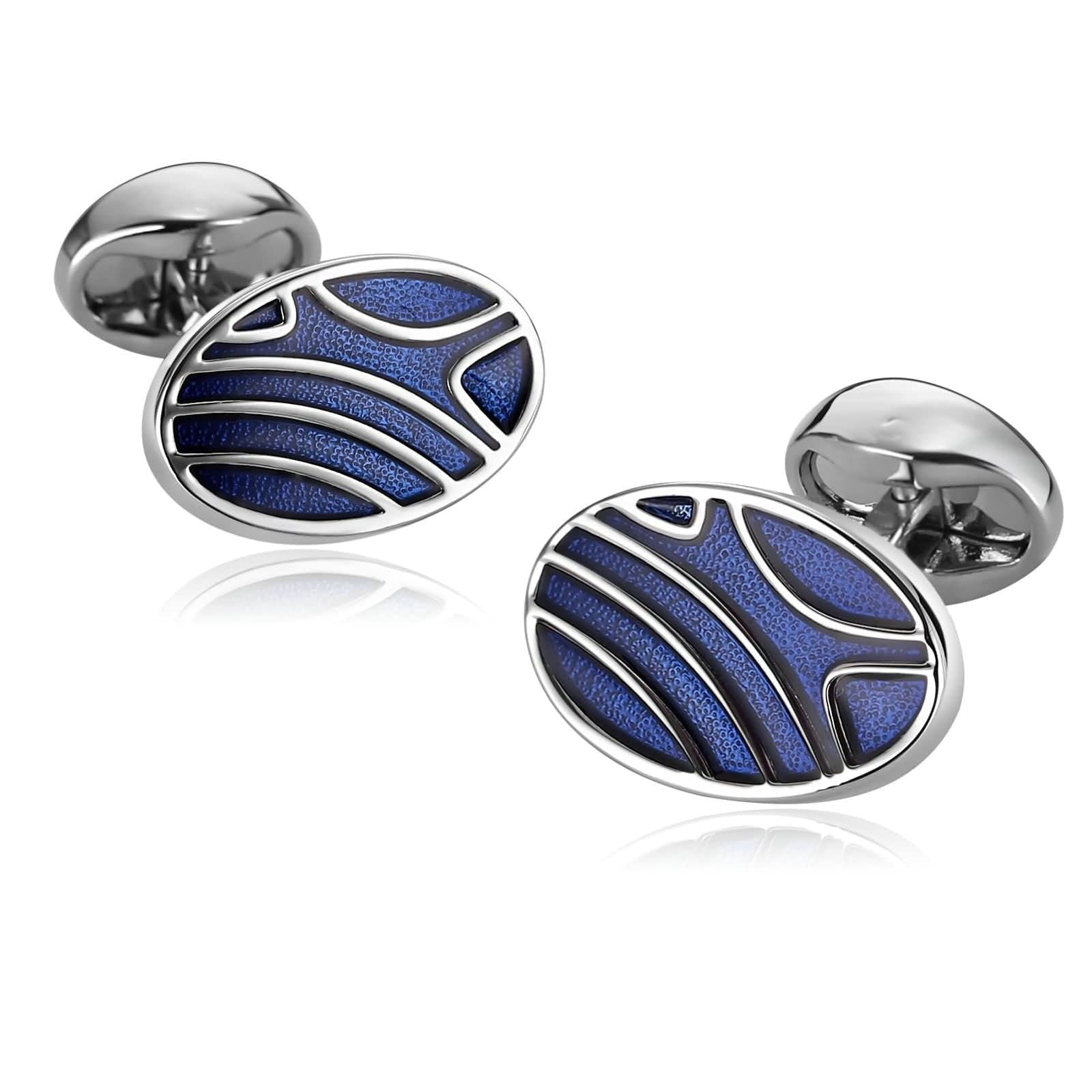 Premium Stainless Steel Black Enamel Geometric Striped Oval Cufflinks for Men - Elegant Tuxedo & Formal Suit Accessories - Perfect Wedding Gifts for Grooms & Best Men - Ideal for Business Meetings, Black Tie Events & Special Occasions