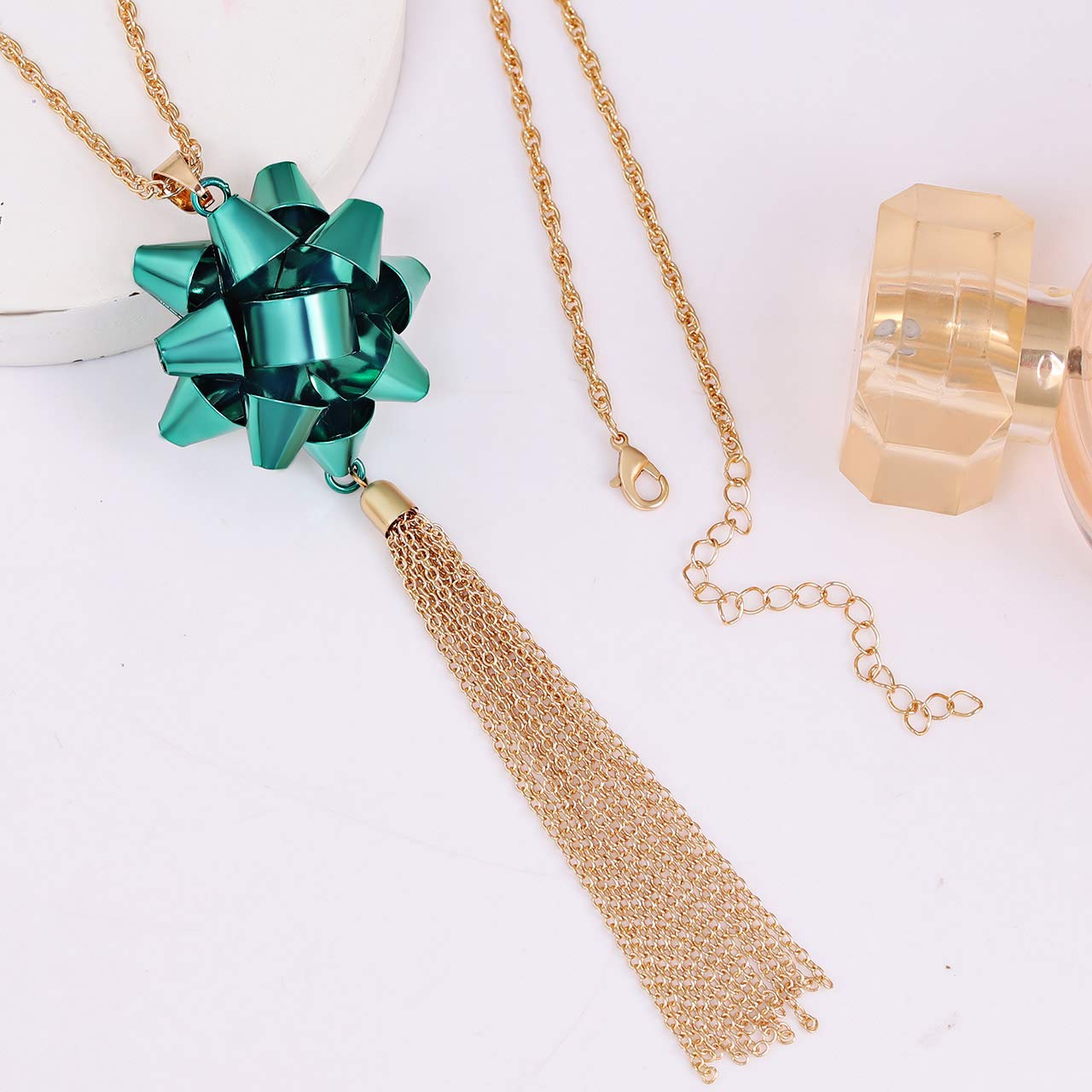 Elegant Christmas Necklace for Women - Xmas Gift with Bow Pendant & Tassel Chain - Perfect for Holiday Parties, Gift Exchanges & Festive Outfits