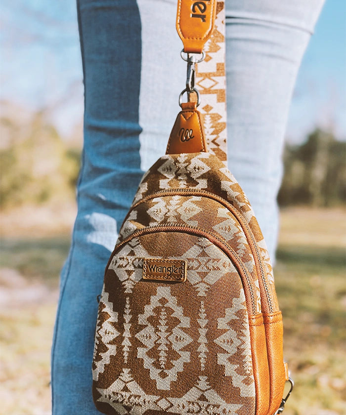 Wrangler Aztec Print Sling Bag - Stylish Crossbody Bag for Men & Women - Perfect for Travel, Hiking, and Everyday Use