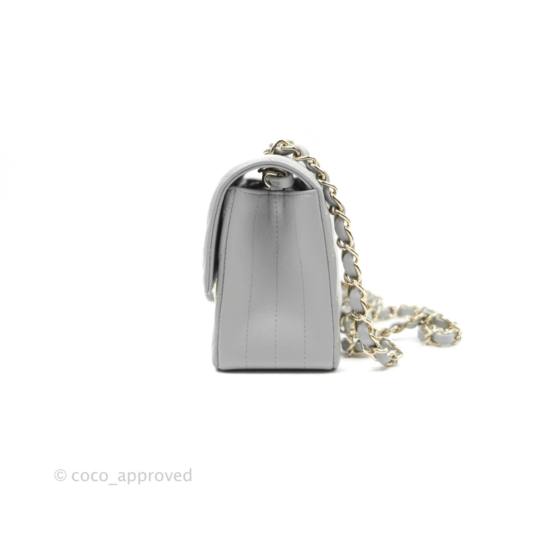 Chanel Chevron Mini Rectangular Flap Bag in Grey Lambskin Leather with Gold Hardware - 20S Collection | Luxury Crossbody Purse for Women, Perfect for Parties & Evening Events