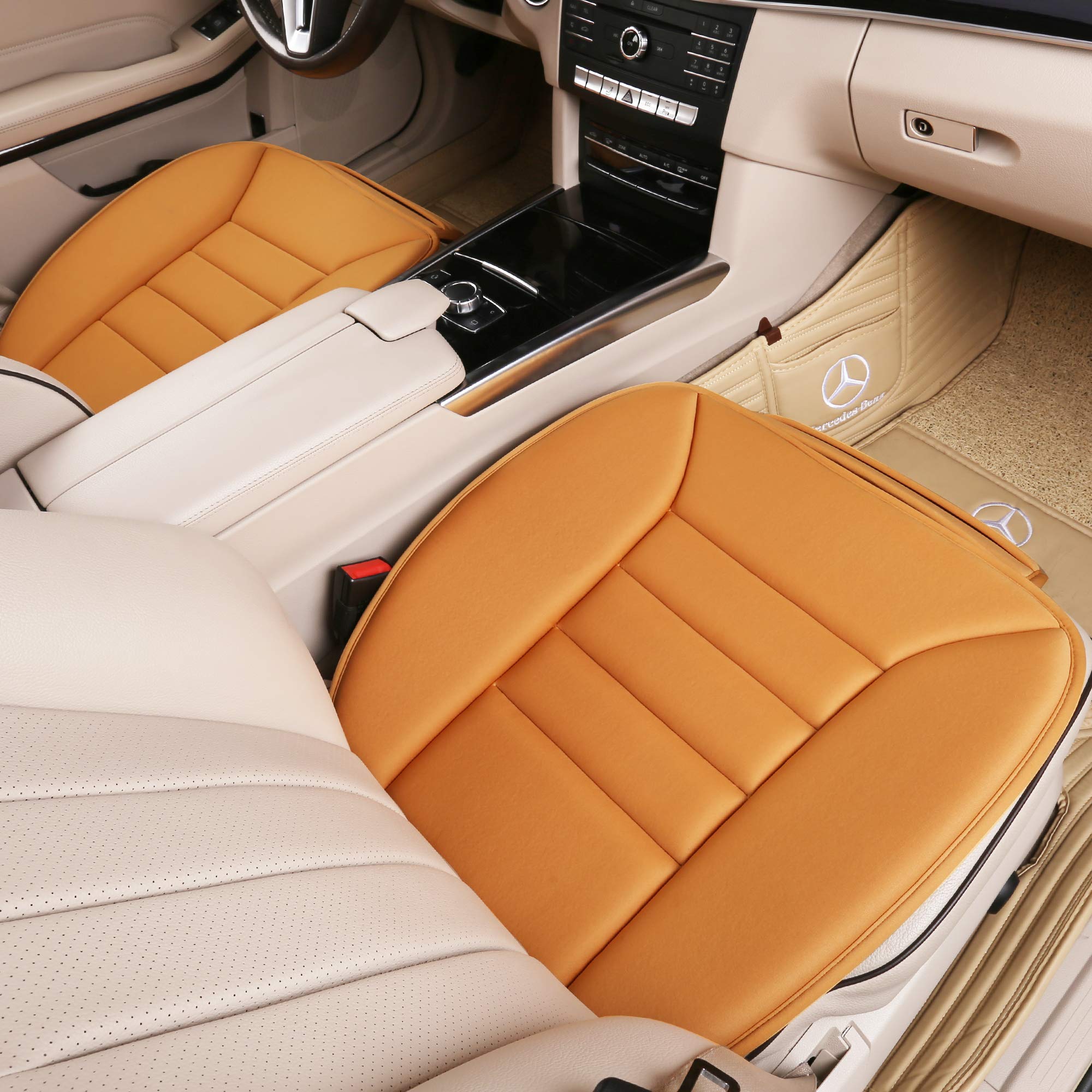 Premium Memory Foam Car Seat Cushion - Non-Slip Rubber Base for Drivers - Universal Fit for 95% Vehicles, Office Chairs & Home Use - Ergonomic Back Support for Long Drives & Work Comfort (Orange)