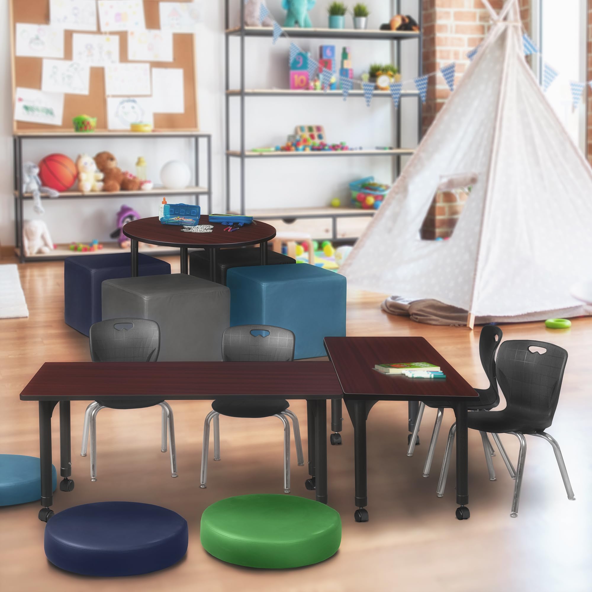 Regency Kee Adjustable Height Mobile Classroom Table Set with Two 12
