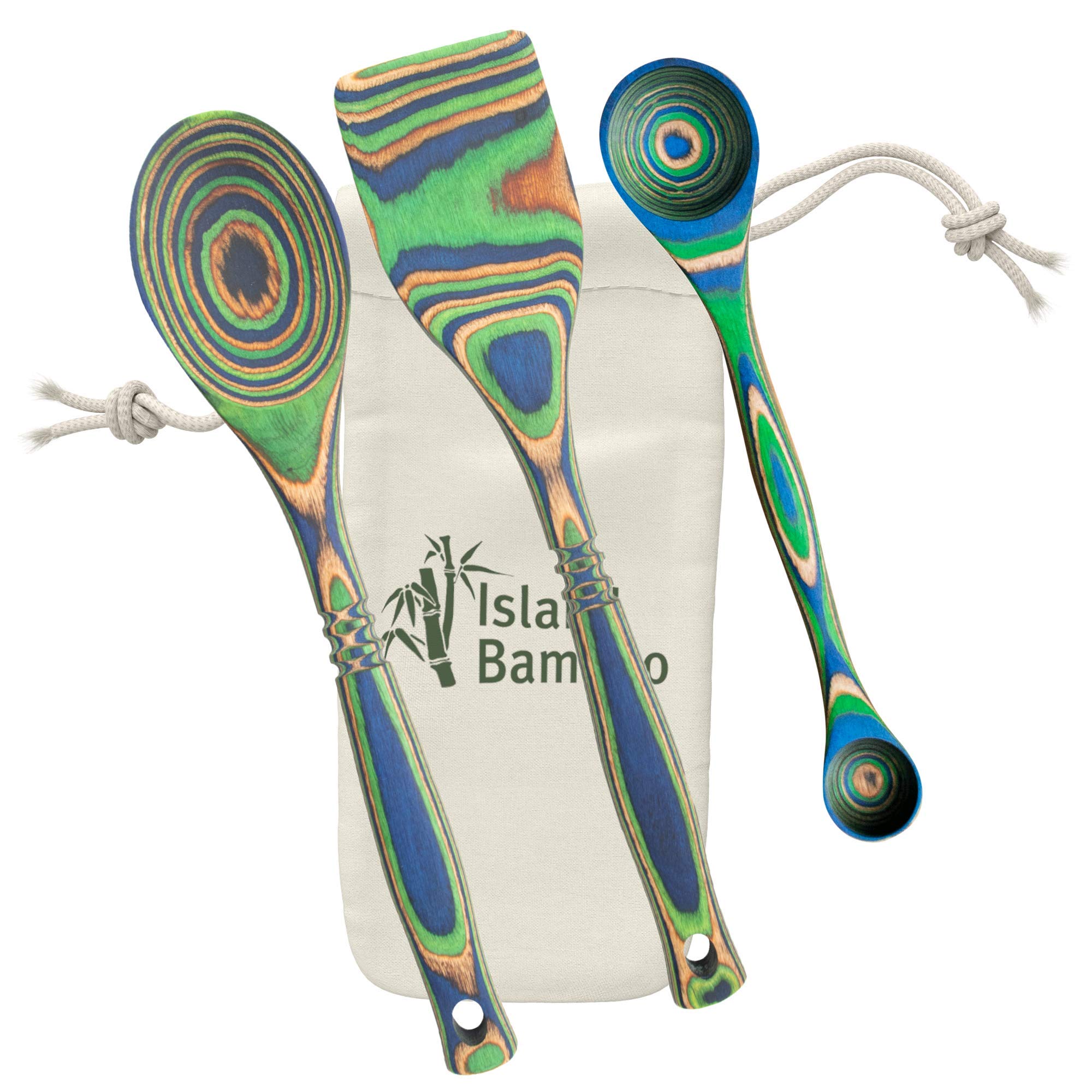 Premium 3-Piece Bamboo Peacock Pakkawood Baking Set - Eco-Friendly Kitchen Utensils with Spoon, Spatula & Double-Sided Measuring Spoon (1TBS/1tsp) - Ideal for Housewarming Gifts, Baking, Cooking & Measuring Ingredients
