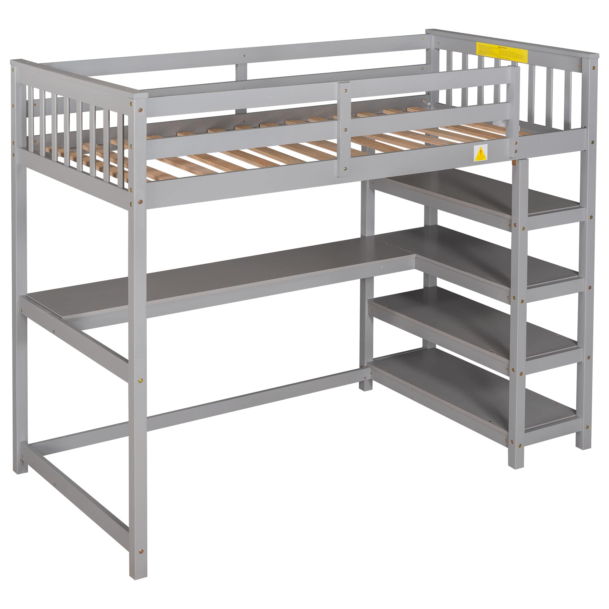 SOFTSEA Twin Loft Bed with Desk & Storage Shelves - Sturdy Wood Frame High Loft Bed for Kids & Teens - Perfect for Small Bedrooms, Dorms & Space-Saving Kids Rooms