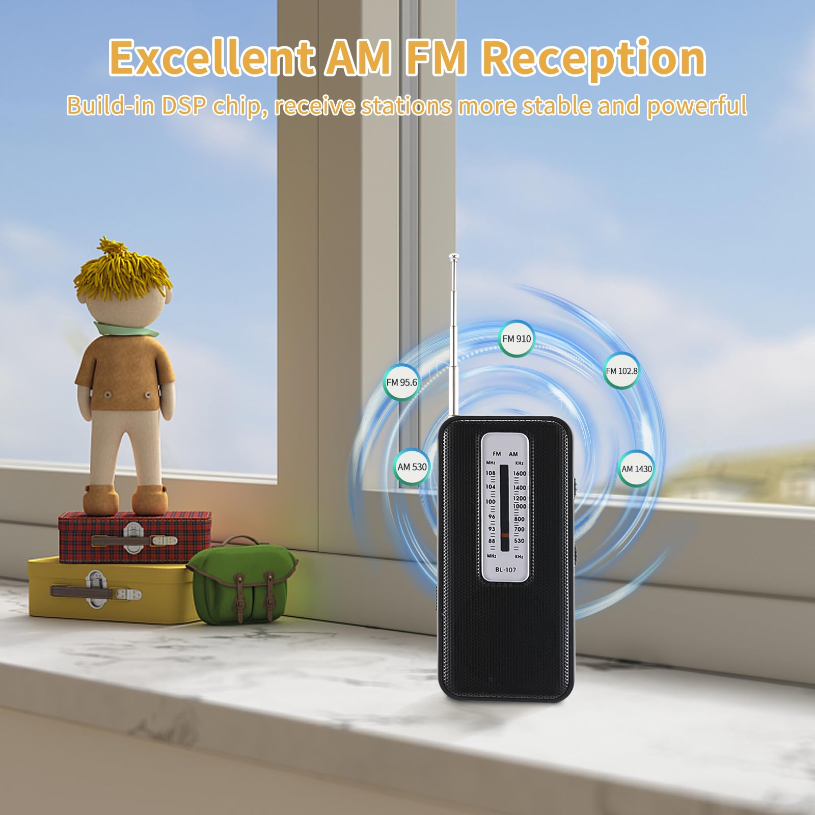 Best Portable AM FM Radio with Excellent Reception - Mini Battery Operated Walkman with Included Headphones - Perfect for Walking, Jogging, Hiking, Camping & Outdoor Activities (Runs on 2 AAA Batteries)