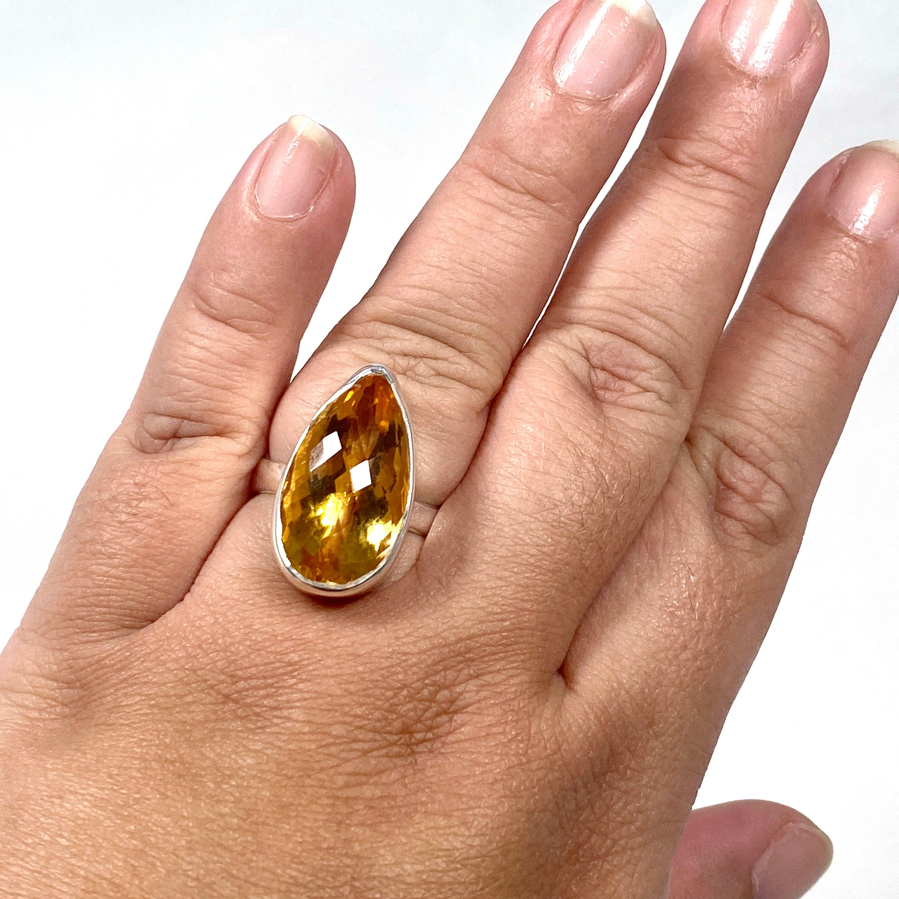 Natural Citrine Faceted Teardrop Ring - Size 11 - KRGJ2839 - Elegant Jewelry for Women, Perfect for Weddings, Parties & Special Occasions