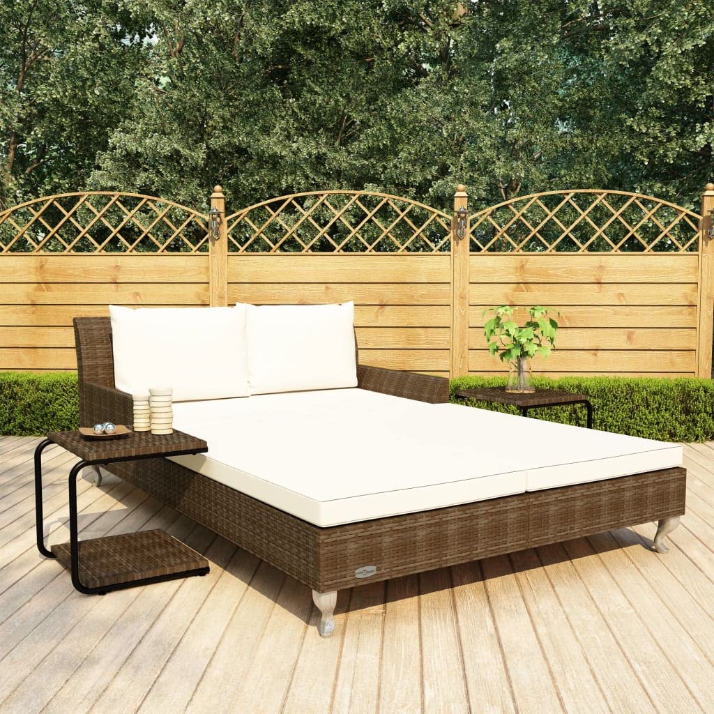 ZQQLVOO 2-Person Outdoor Chaise Lounge Chair with Cushions - Brown Poly Rattan Patio Sun Bed for Poolside, Garden & Backyard Relaxation - Perfect for Sunbathing, Lounging and Outdoor Leisure Time