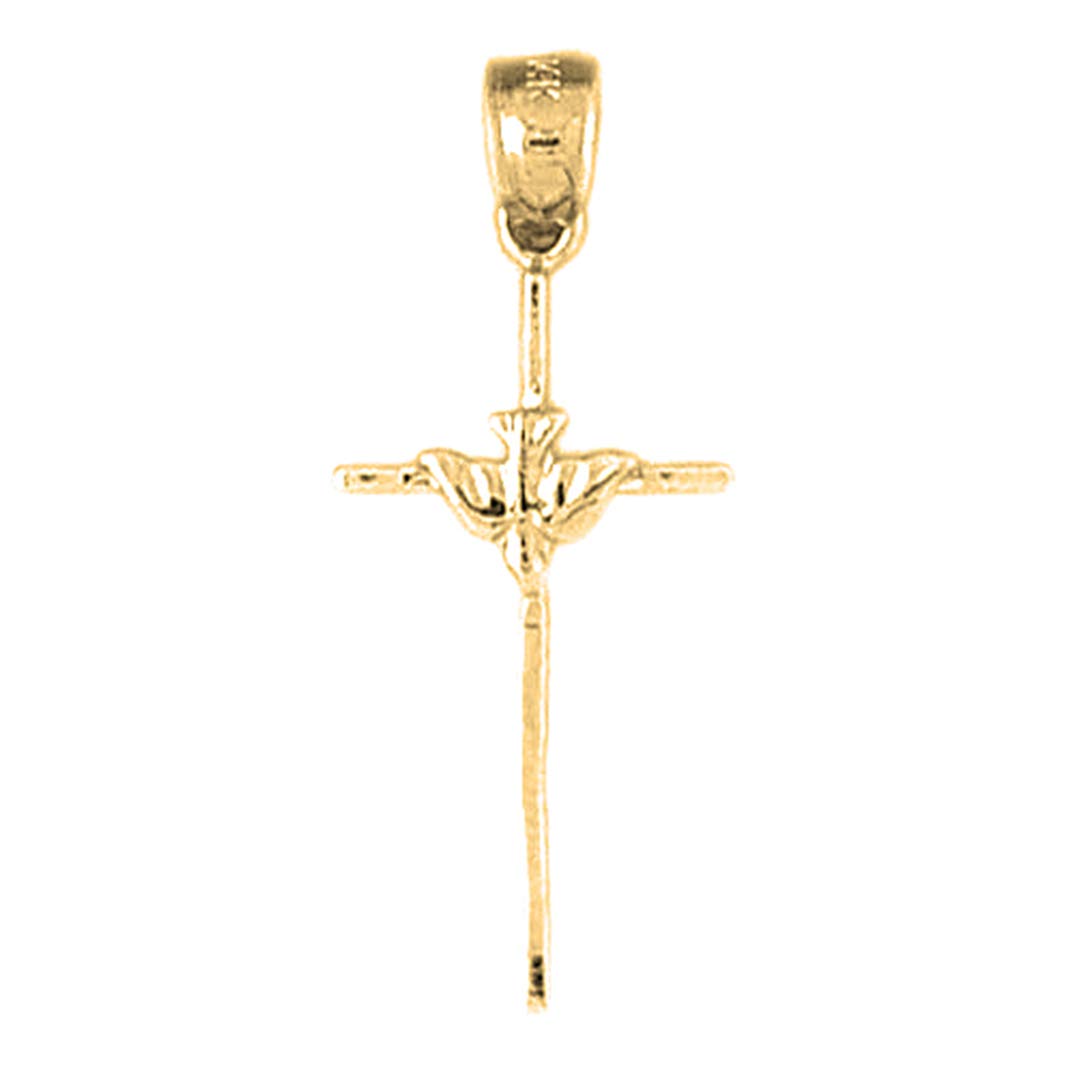 14K Yellow Gold Dove & Cross Pendant Necklace - 31mm Religious Jewelry for Women - Perfect for Baptism, Confirmation & Everyday Faith-Based Fashion