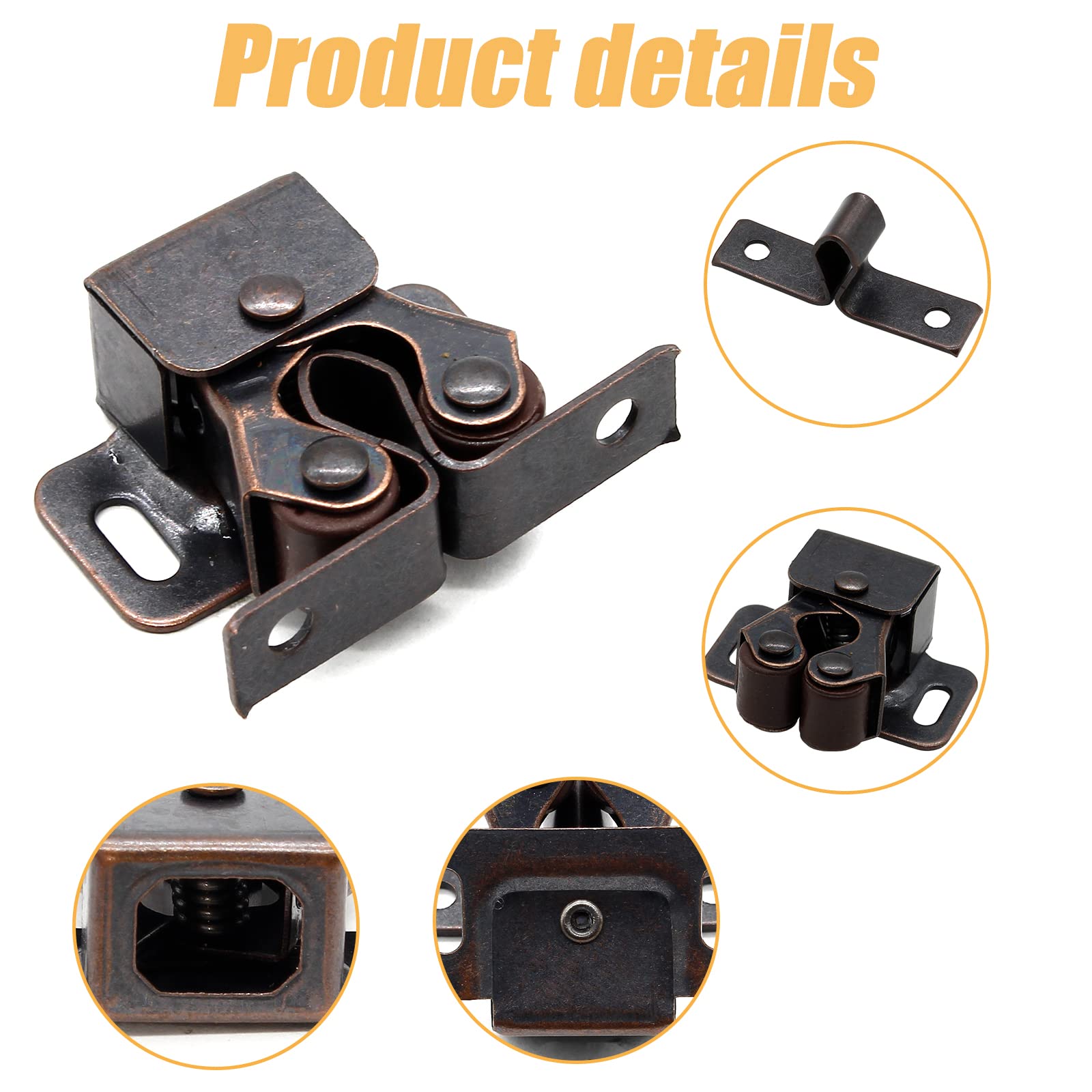 4 Pack Heavy Duty Double Roller Catch with Spear - Bronze Cabinet Door Latch for Cupboard, Closet & Drawers - Secure Cabinet Doors & Furniture (Ideal for Kitchen, Bathroom & Office Storage)