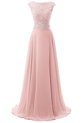 Elegant Long Chiffon Bridesmaid Dress with Cap Sleeves & Beaded Details - Blush Pink Formal Evening Gown Size 12 - Perfect for Weddings, Proms & Special Occasions