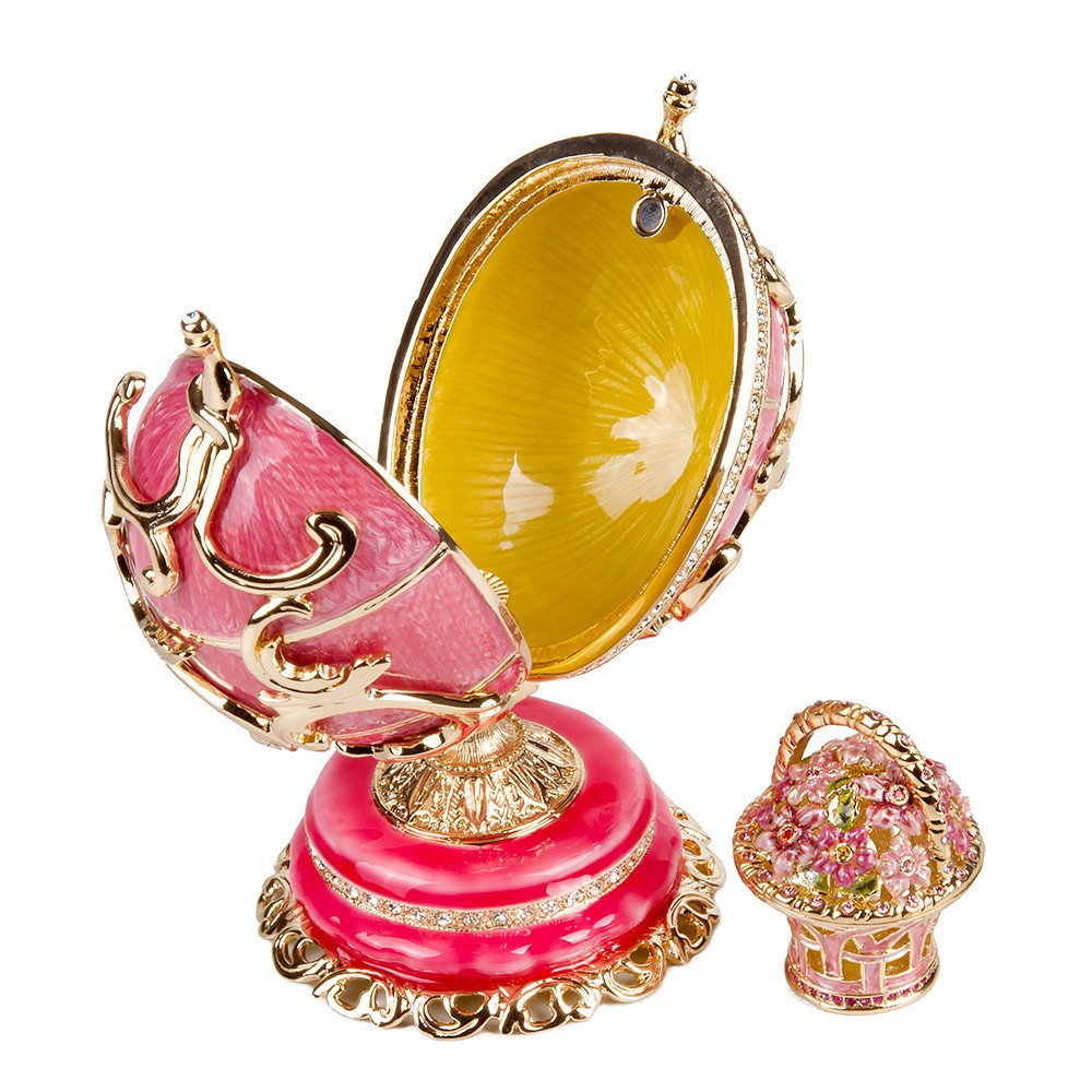 Exquisite Floral Basket Double Faberge Style Crystal Egg - Pink Limited Edition Collectible Jewelry Box | Easter Decoration, Home Decor, Luxury Gift for Special Occasions