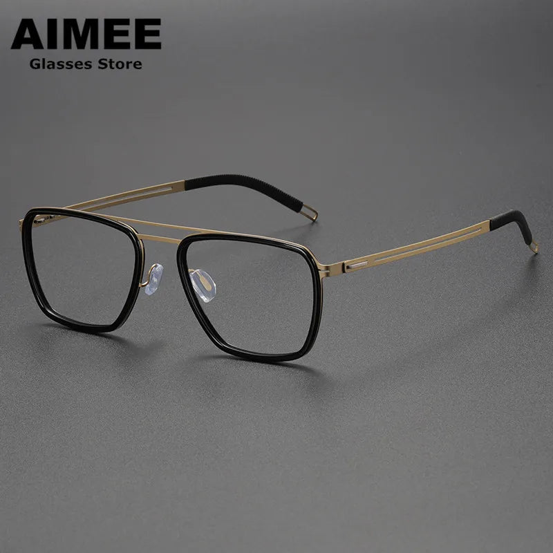 Aimee Unisex Full Rim Square Double Bridge Titanium Acetate Eyeglasses 8202 - Lightweight Durable Frame for Reading, Work & Fashion - Perfect for Office, School & Everyday Wear