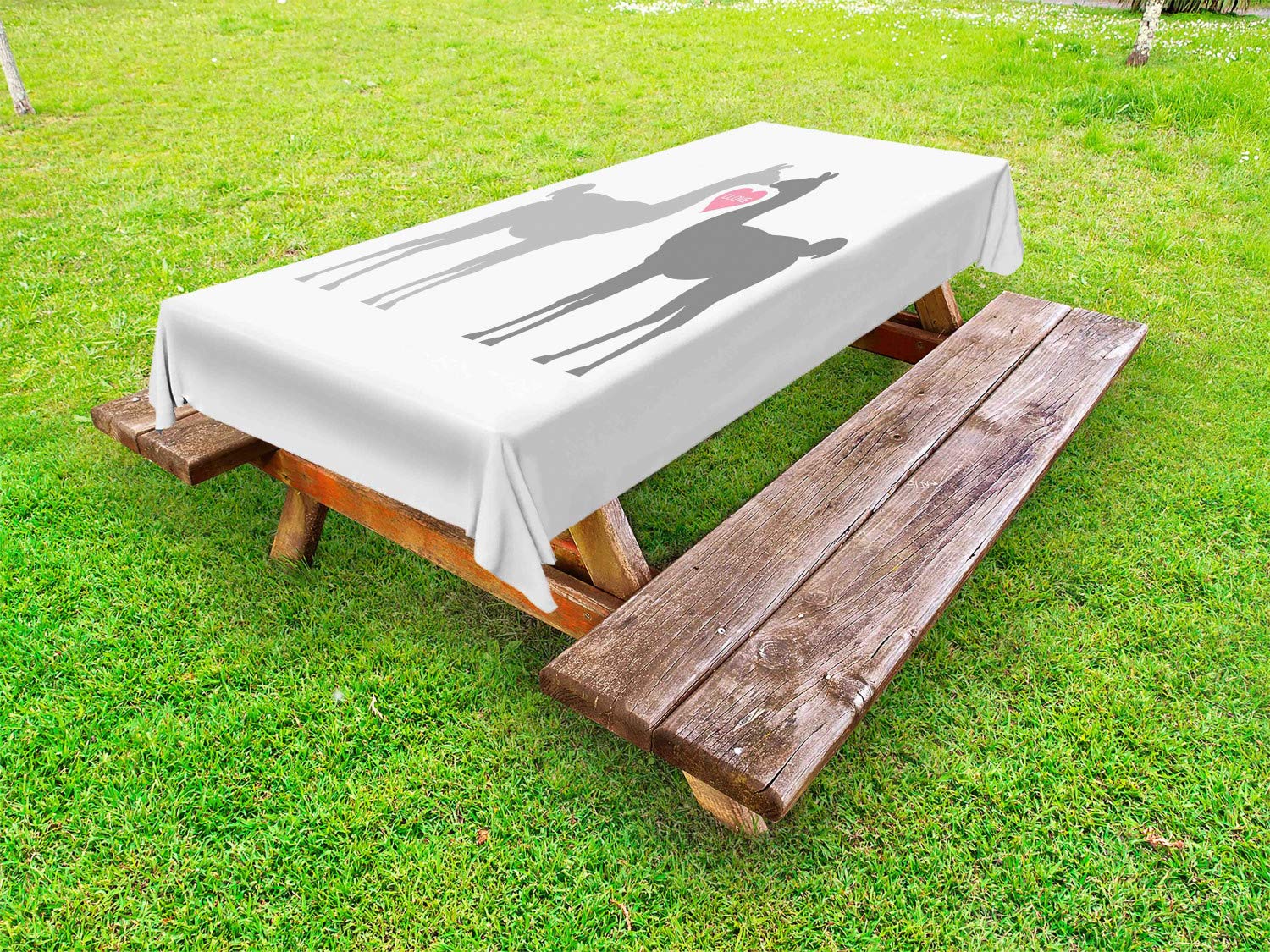 Ambesonne Llama Outdoor Tablecloth - Romantic Grey & Pink Washable Picnic Blanket (58x120 Inches) with Love-Themed Animal Design | Perfect for Picnics, BBQs, and Outdoor Dining Decor