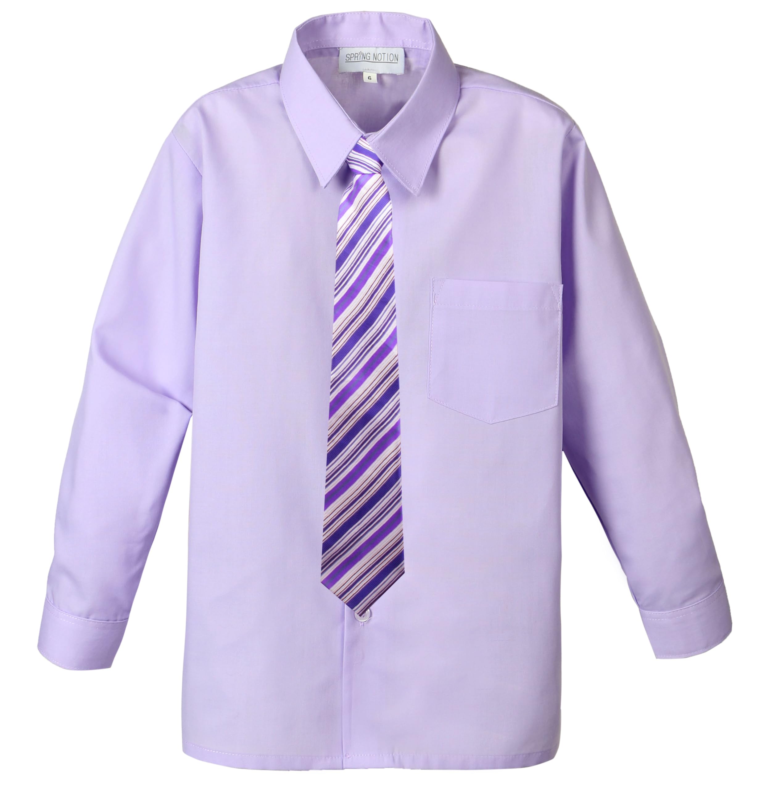 Spring Notion Boys Dress Shirt and Tie Set - Formal Outfit for School, Church & Special Occasions | Comfortable Kids Dress Shirt with Matching Tie