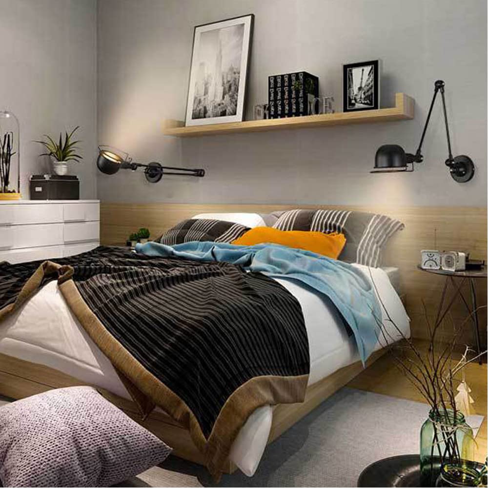 Industrial Swing Arm Wall Lamp - Adjustable Black Iron Wall Light with Glass Shade for Bedroom, Restaurant & Hallway | Vintage Retro Style, Foldable & Telescopic Design | Perfect for Reading, Dining & Ambient Lighting