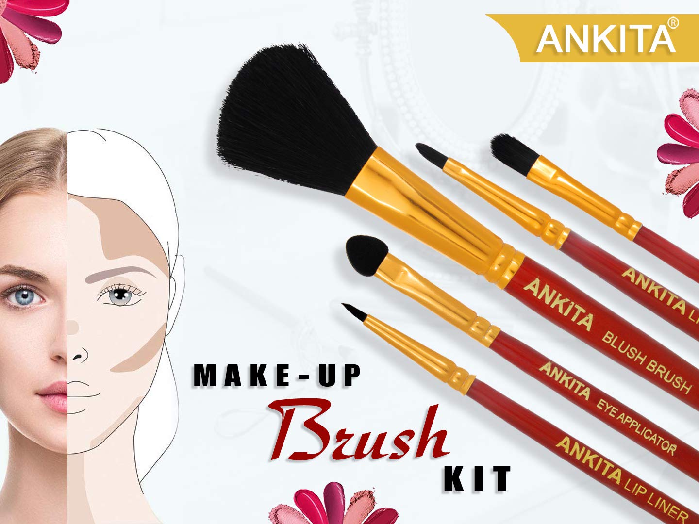 Ankita 12-Piece Synthetic Makeup Brush Set - Blush, Eyeshadow, Lip Liner & Filler Brushes - Professional Makeup Brush Kit for Flawless Face & Eye Makeup Application - Perfect for Daily Use, Travel & Professional Makeup Artists