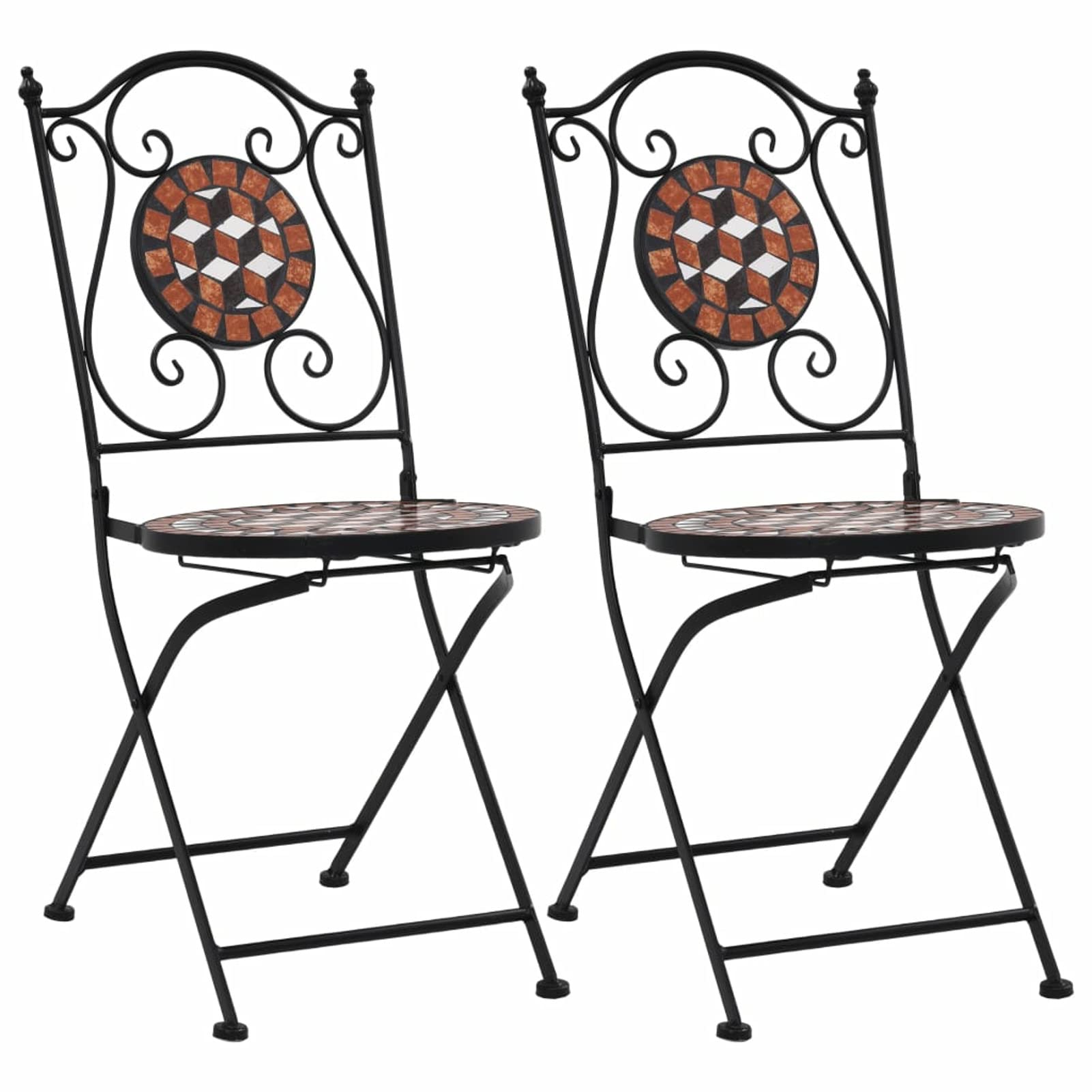 Brown Ceramic Mosaic Patio Table with 2 Bistro Chairs - Outdoor Dining Set for Garden, Balcony & Backyard Decor
