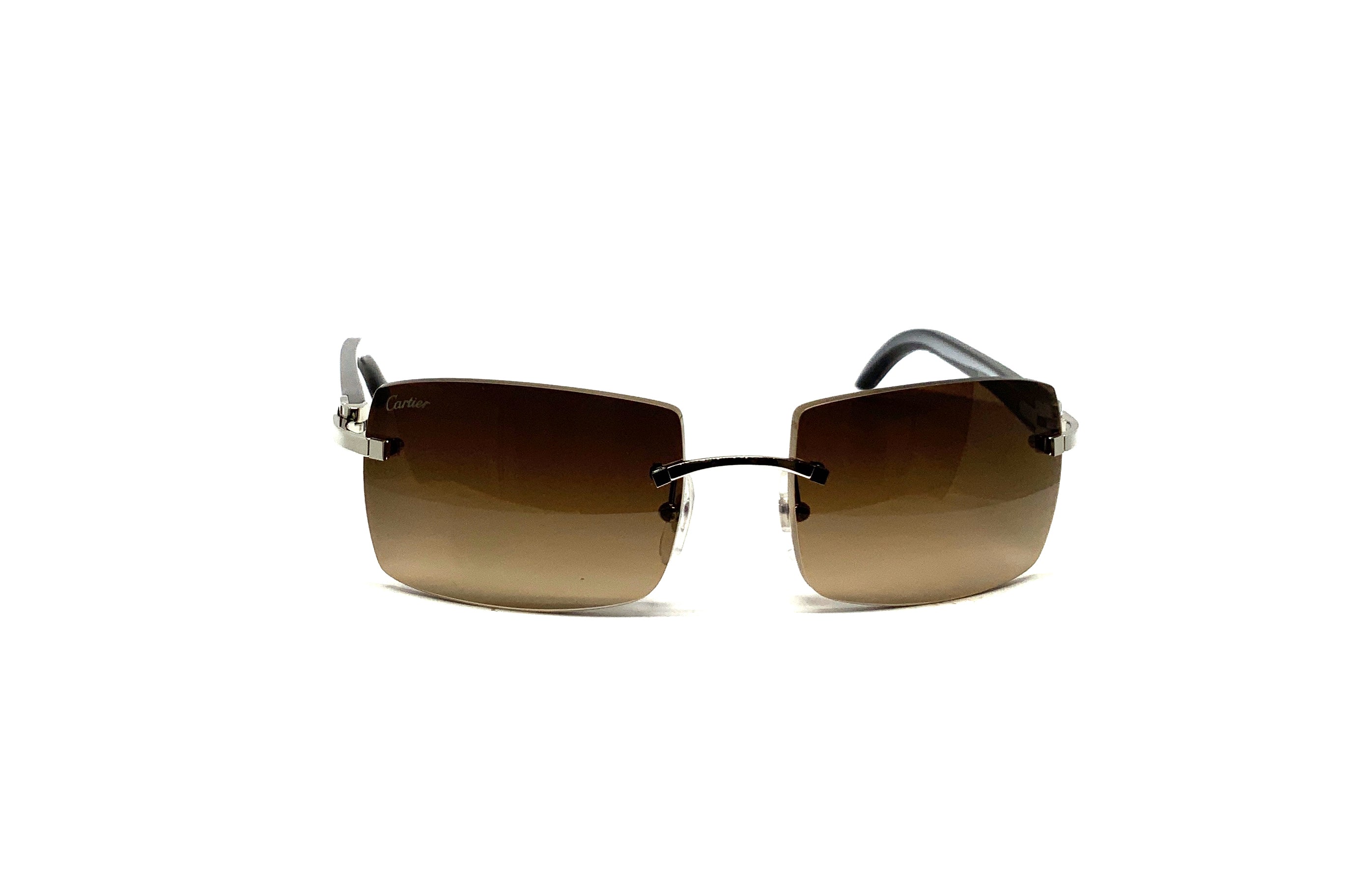 Cartier C Décor CT0024RS 001 Sunglasses - Black Buffalo Horn Frame with Cool Brown Gradient Lenses | Luxury Fashion Accessories for Men & Women | Perfect for Outdoor Activities & Stylish Occasions