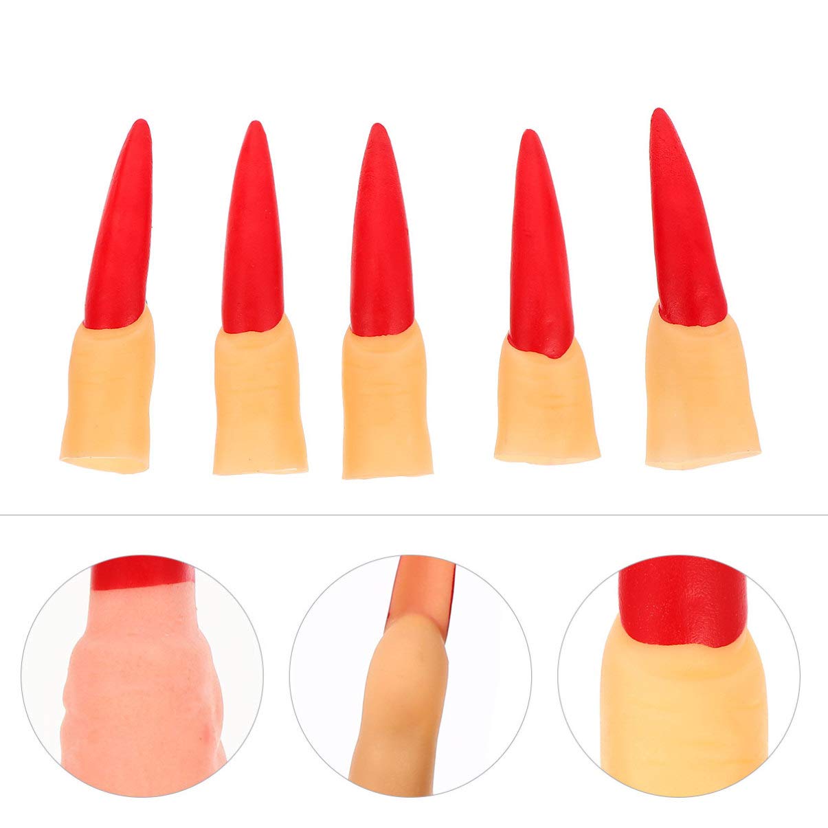 LALAFINA 60 Pcs Fake Witch Fingers - Scary Vampire & Zombie Nail Covers for Halloween Costume, Role Play, Nail Art & Party Decor (Red Plastic Finger Cots) - Perfect for Cosplay, Haunted Houses & Themed Events