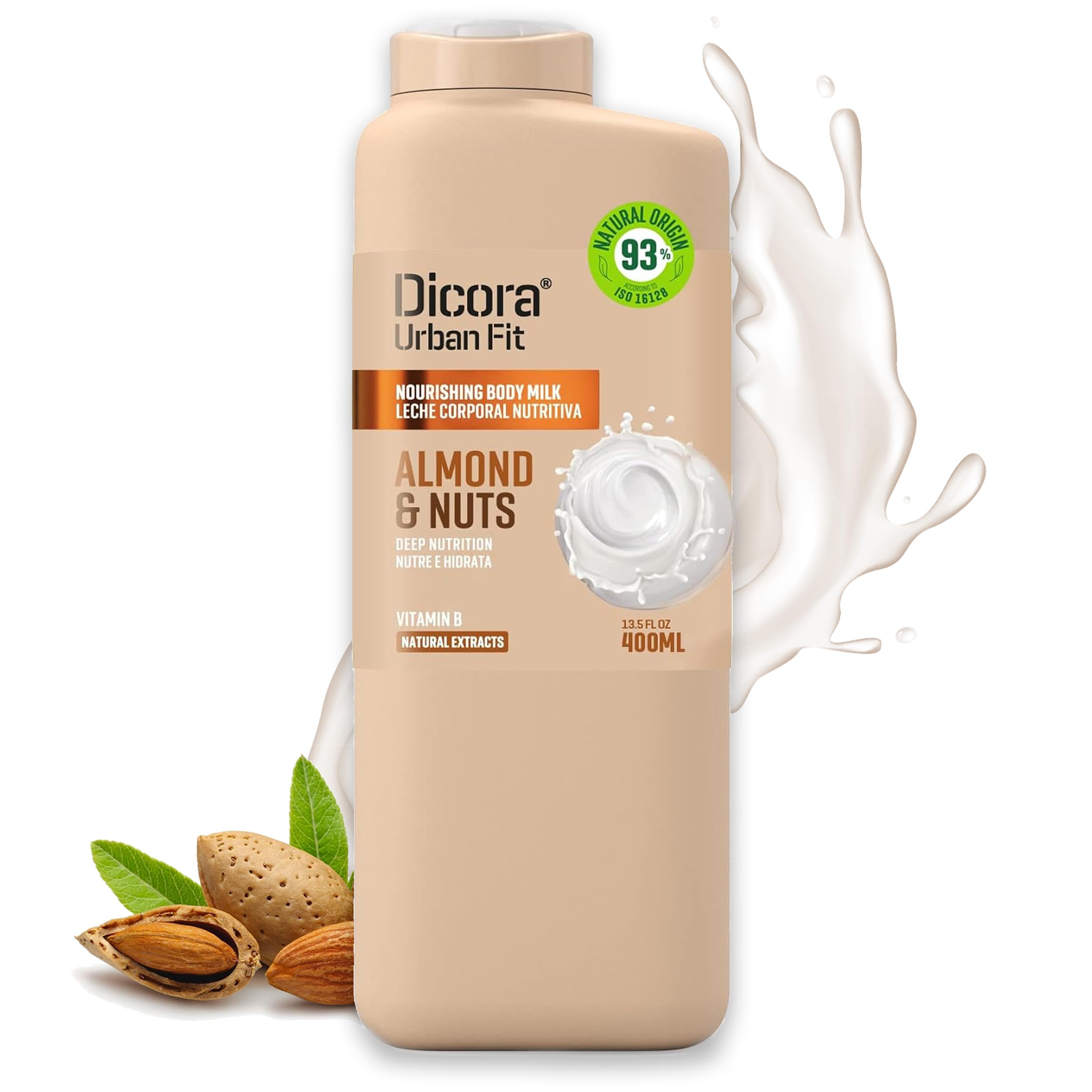 Dicora Urban Fit Body Milk with Vitamin B for Dry Skin - Almond & Nuts Moisturizing Lotion, 400ml | Hydrating & Nourishing for Daily Skincare Routine