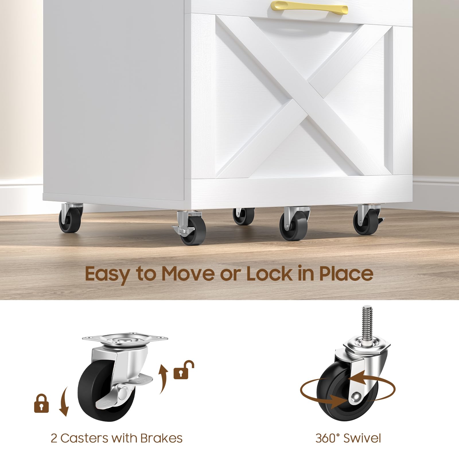2 Drawer Small File Cabinet with Wheels - Farmhouse Vertical Filing Cabinet for A4 & Letter Size - Under Desk Rolling File Organizer for Home Office - Wooden Printer Stand (White) - Perfect for Organizing Documents & Saving Space in Small Offices