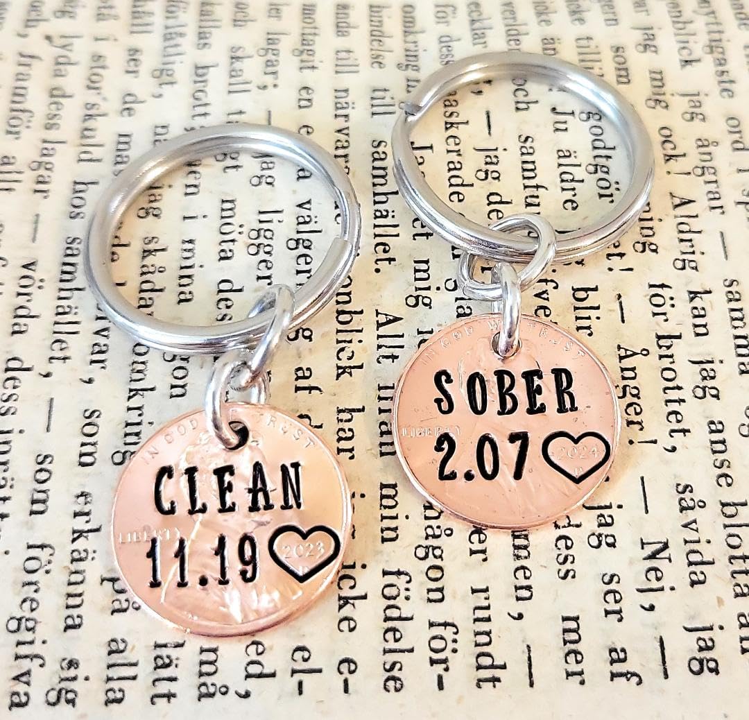 Personalized SOBER Sobriety AA NA Anniversary Keychain - Recovery Coin & Lucky Penny Gift for Clean & Sober Life - Perfect for 1 Year, 5 Year, 10 Year Milestones in Addiction Recovery Programs