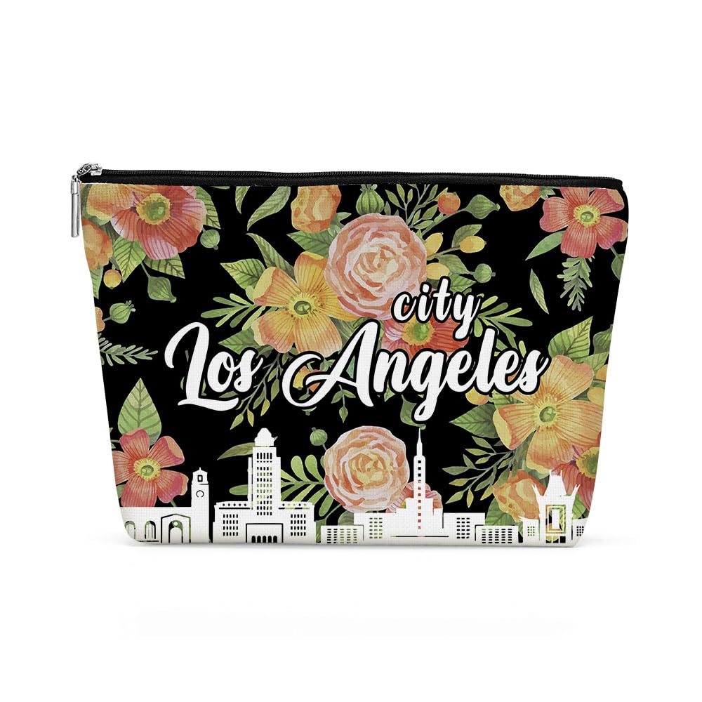 Los Angeles Themed Makeup Bag - Vintage Floral Cosmetic Pouch for Women | Perfect Travel Toiletry Organizer, Birthday Gift, Christmas Present, Bachelorette Party Souvenir & Friendship Keepsake | Great for Vacation, Daily Use & Gift Giving