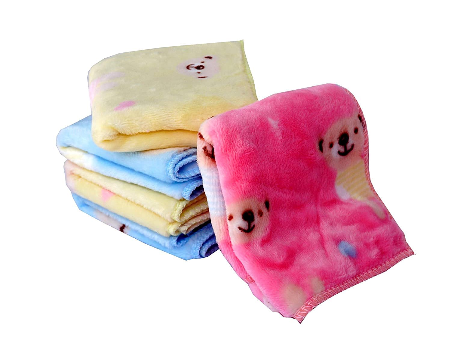 Aenon Fashion Unisex Soft Fluffy Thick Cotton Teddy Bear Print Face Towel & Handkerchief Set - 12 Pack (10x10 Inches) | Gentle Skin Care, Baby Wash, Makeup Removal & Daily Use Accessories