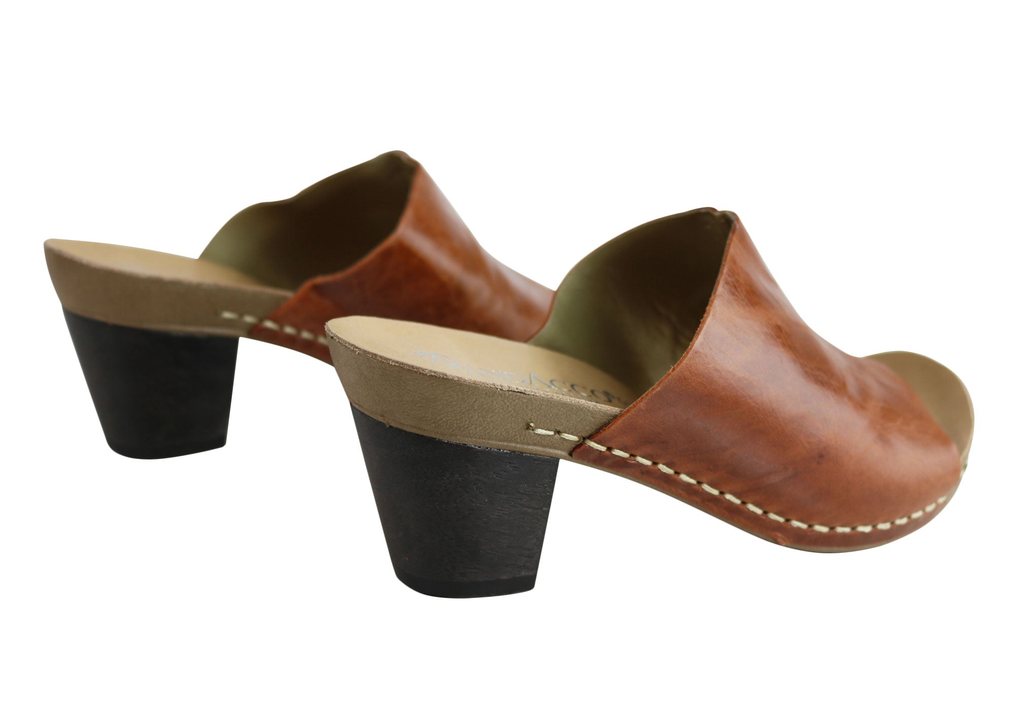 Andacco Women's Leather Mid Heel Sandals Slides - Comfortable Gallon Size Made in Brazil - Perfect for Summer, Beach, and Casual Outings