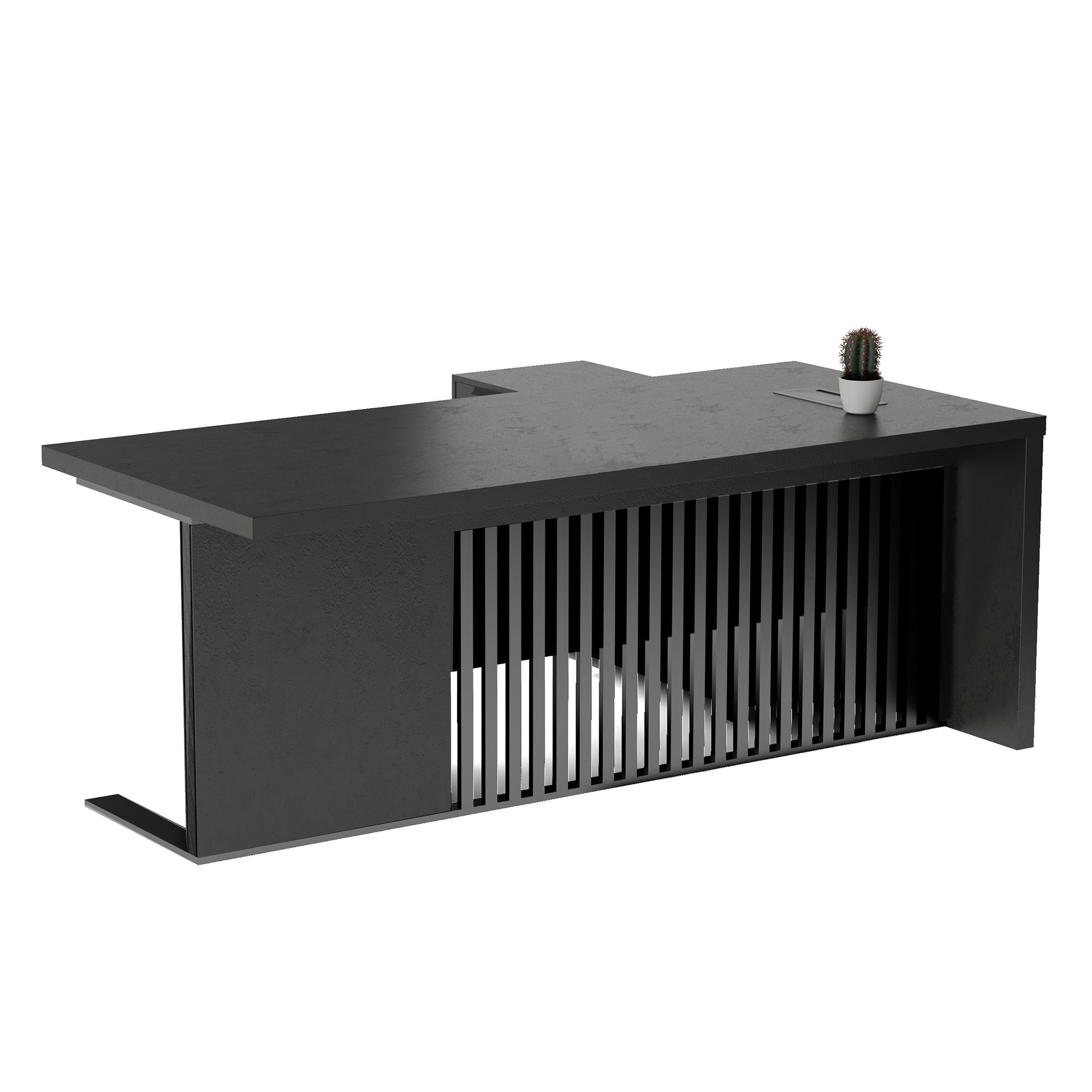 AFTAN 180cm Black Executive Desk with Pedestal & Left Mobile Return - Modern Office Desk with Black Concrete Finish | Perfect for Home Office, Corporate Workspace & Professional Environments