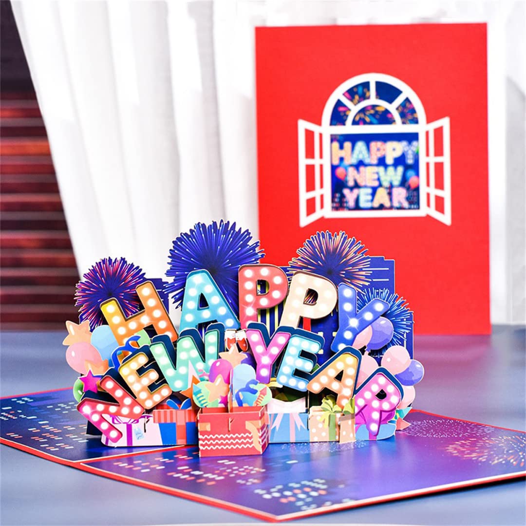 10 Pack 3D Pop Up Happy New Year Greeting Cards - Festive Christmas & New Year Blessing Postcards for Holiday Wishes & Celebrations