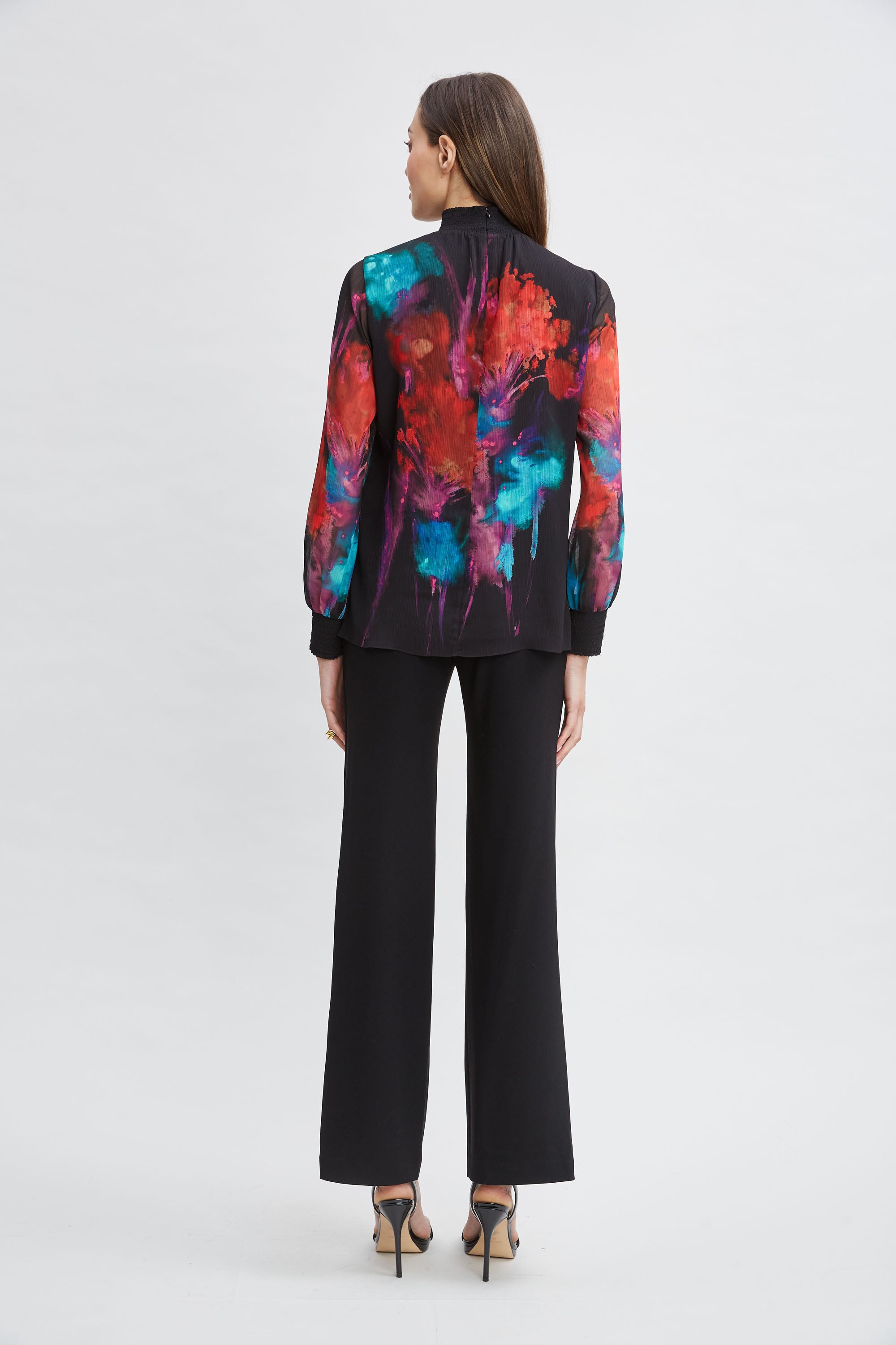 Women's Mock Neck Floral Print Blouse - Elegant Long Sleeve Tops for Work, Office, and Casual Outings