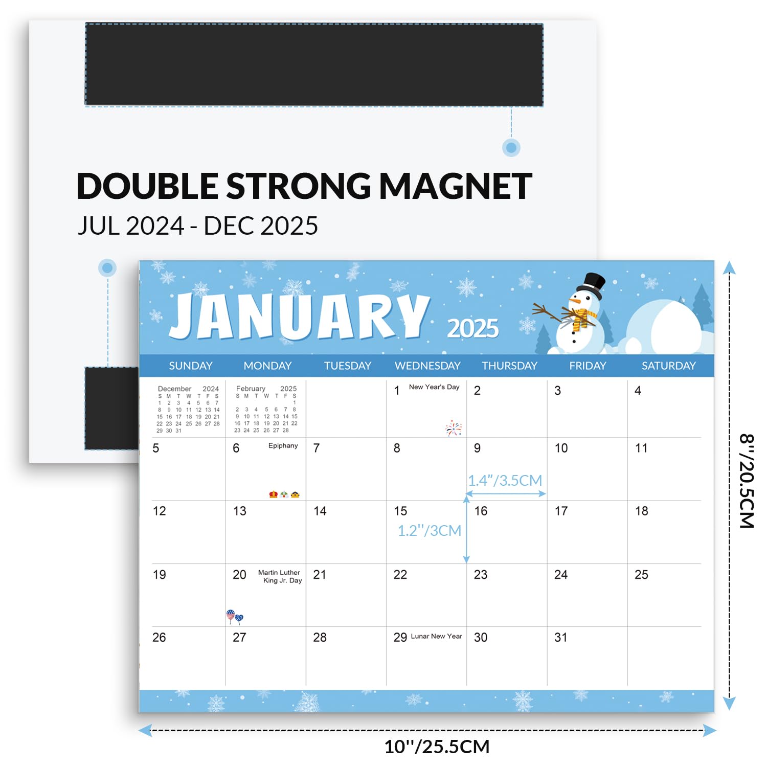 SKYDUE 18-Month Magnetic Refrigerator Calendar (July 2024-December 2025) - 10