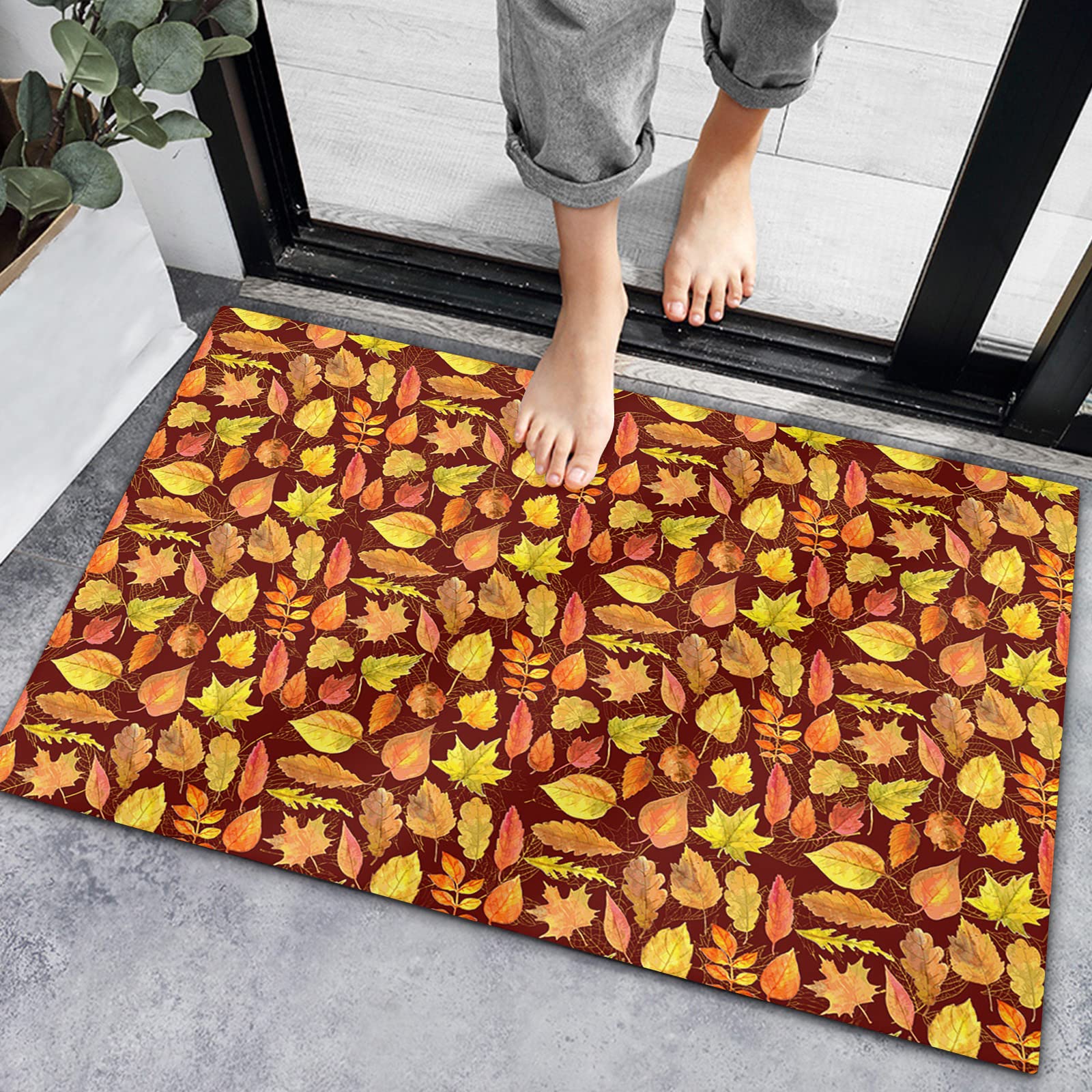 Non-Slip Absorbent Indoor Doormat - Fall Maple Leaf Design Bath Rug for Front Door, Kitchen & Bathroom | Thanksgiving Farmhouse Decor for Living Room & Bedroom | Perfect for Autumn Home Entrance & Cozy Floor Protection
