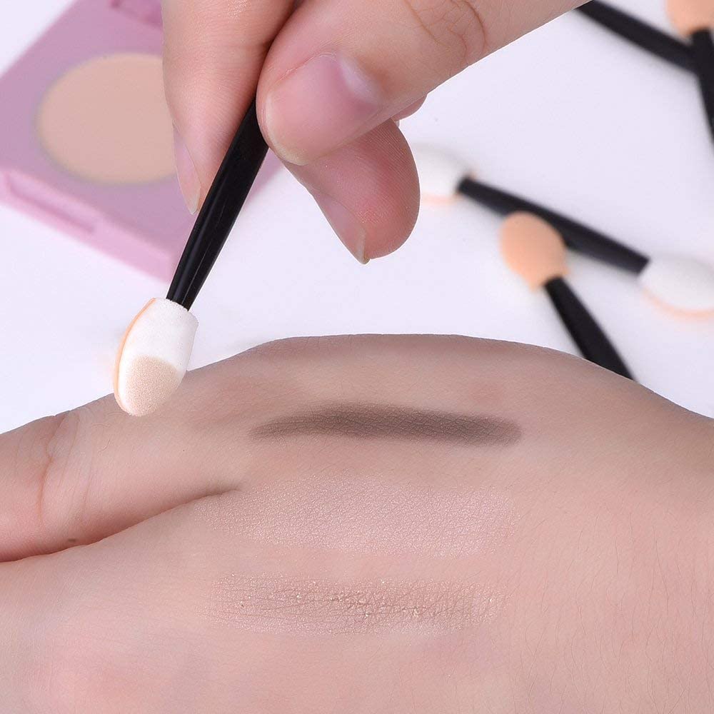 12Pcs Disposable Double-Sided Eyeshadow Brush Set with Sponge Applicator - Oval Makeup Brushes for Professional & Home Use - Perfect for Eyeshadow, Blending, and Detailed Makeup Application