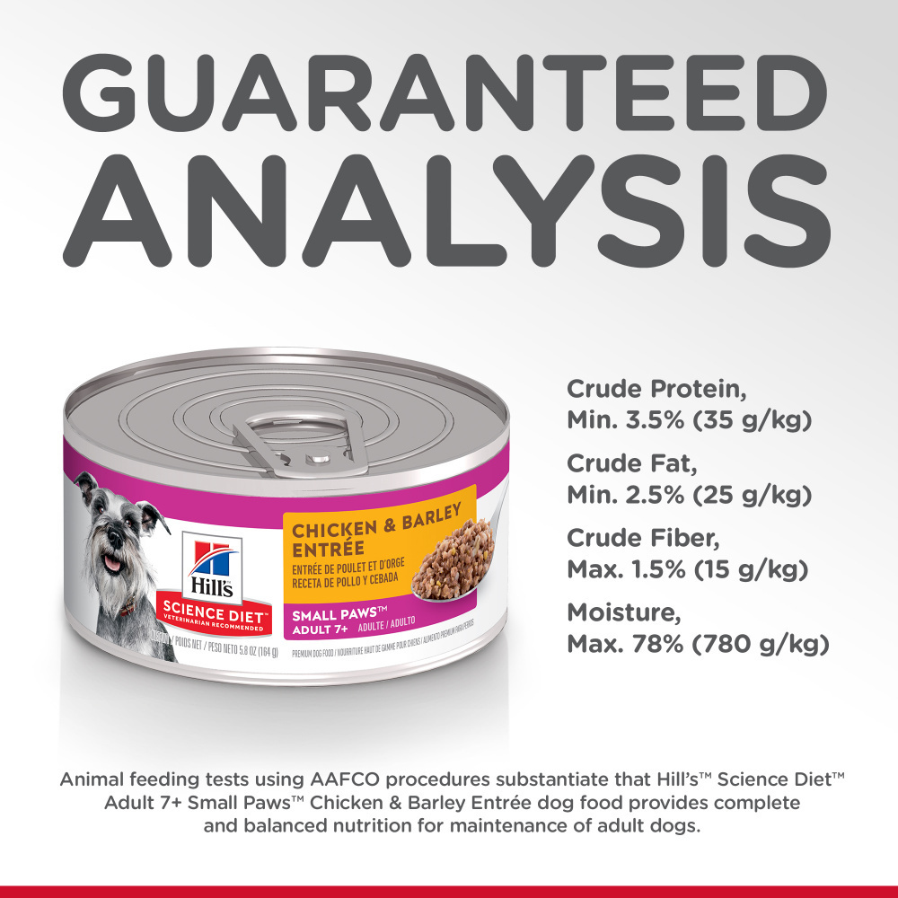 Hill's Science Diet Adult 7+ Small Paws Chicken & Barley Entree Canned Dog Food - Premium Senior Dog Food for Small Breeds - Perfect for Mealtime & Digestive Health Support