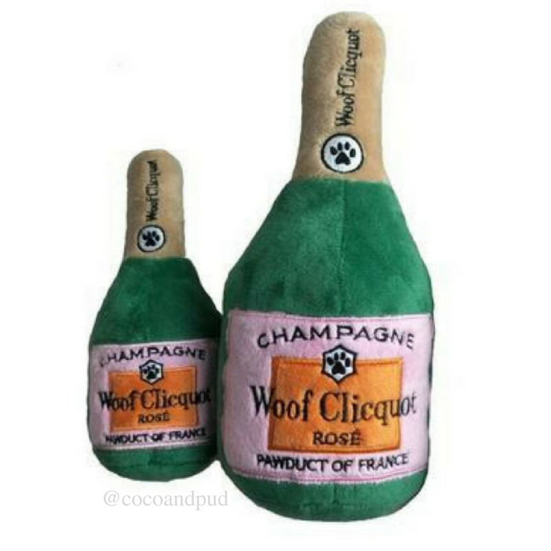 Woof Clicquot Rose Champagne Dog Toy - Chew-Resistant Pet Toy for Small & Large Dogs - Perfect for Playtime, Training & Gifts