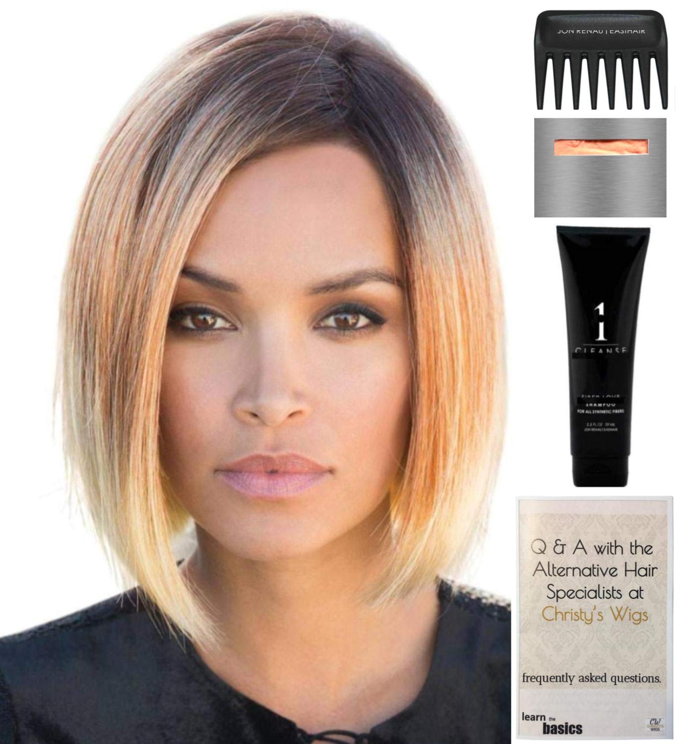 Rene of Paris Kai Synthetic Wig Bundle - 5 Piece Set with Dark Chocolate Wig, Christy's Wigs Q&A Booklet, Travel Size Wig Shampoo, Wig Cap & Wide Tooth Comb | Perfect for Cosplay, Costume Parties & Everyday Wear