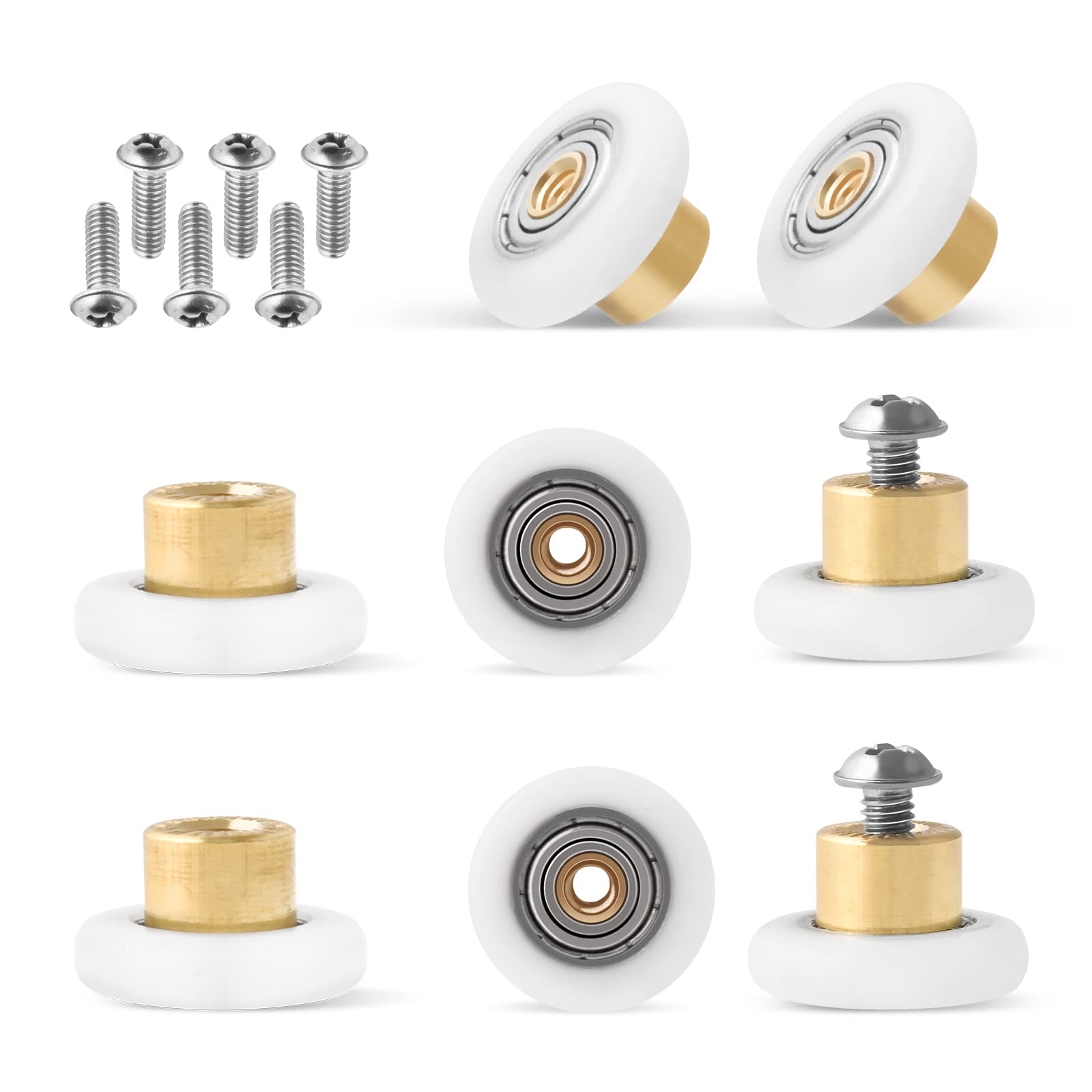 8 Pcs Shower Door Rollers Replacement - Heavy Duty Bathroom Glass Sliding Door Pulleys & Wheels Kit - Perfect for Shower Enclosures, Bathtub Doors & Home Renovation Projects
