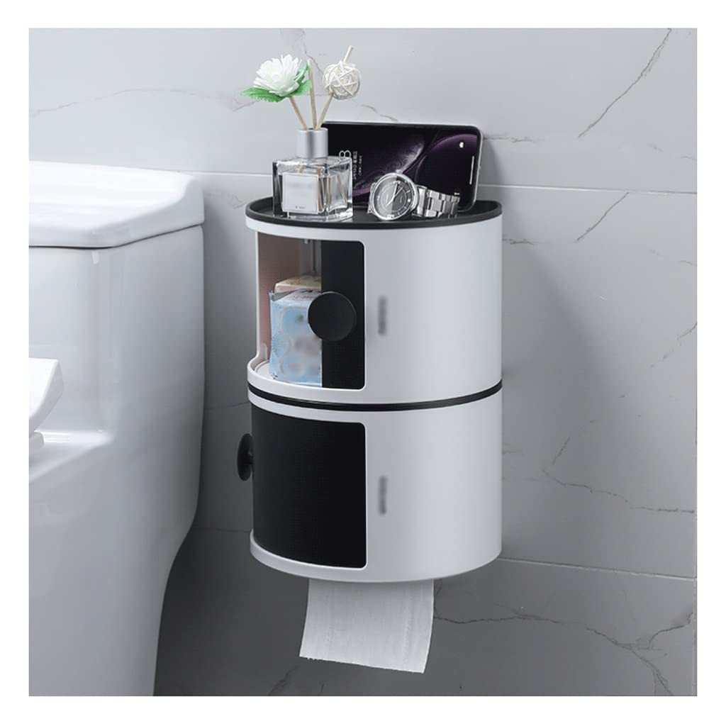 **Wall Mount Double-Layer Toilet Paper Holder with Shelf - Waterproof, No-Drill Installation, Space-Saving Bathroom Storage (Color: C) - Perfect for Small Bathrooms, RVs & Apartments**
