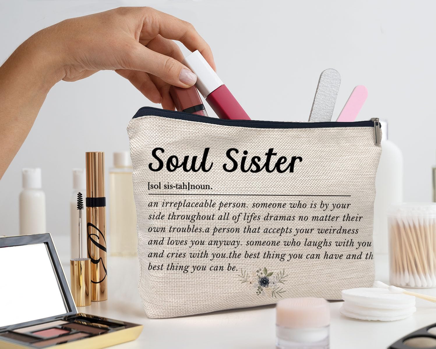 Best Friend Makeup Bag with Zipper - Cute Travel Toiletry Pouch for Women | Perfect Gift for Besties, Bridesmaids & Gal Pals | Great for Travel, Cosmetics Storage & Birthday Presents