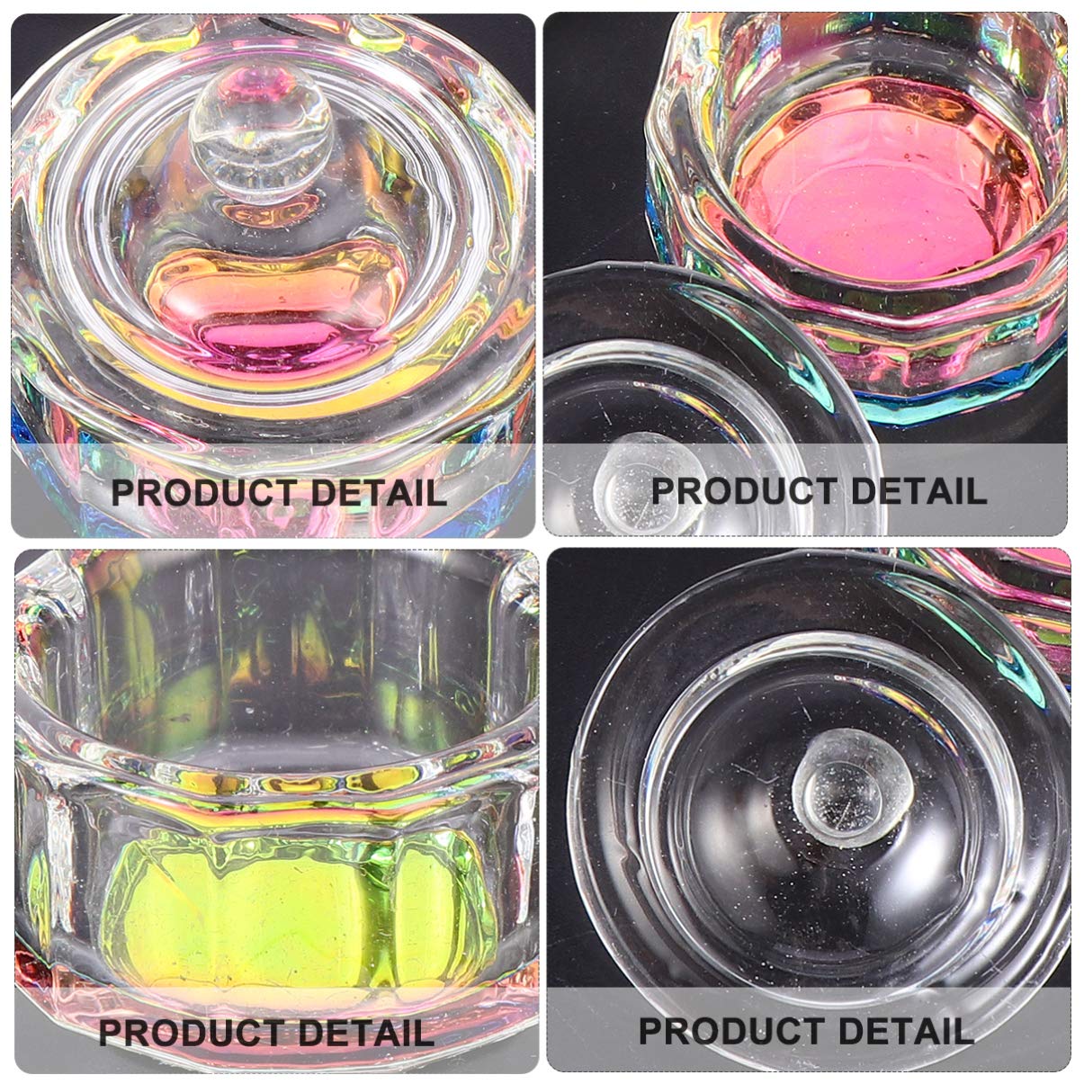 2 Pcs Glass Crystal Nail Art Dappen Dish with Lid - Nail Liquid & Acrylic Container for Professional Salon & Home Manicure - Perfect for Nail Polish, Glue, and Monomer Storage